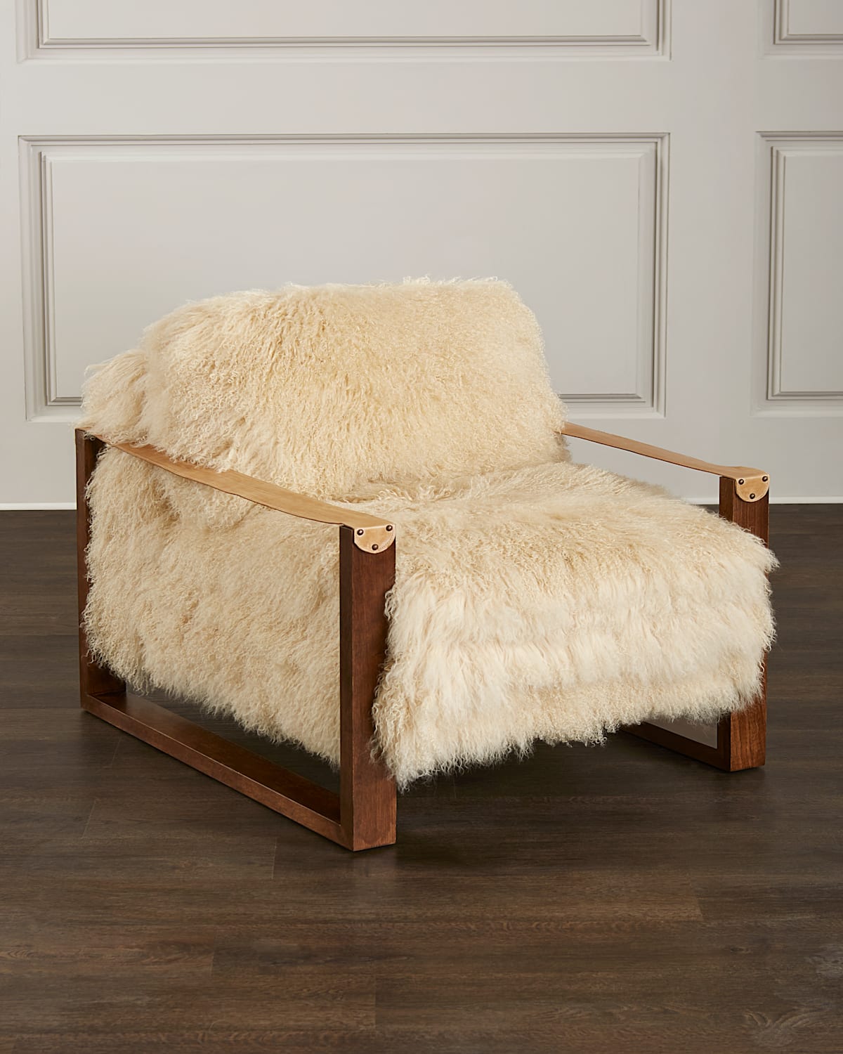Massoud Eydie Leather Strap Sheepskin Chair