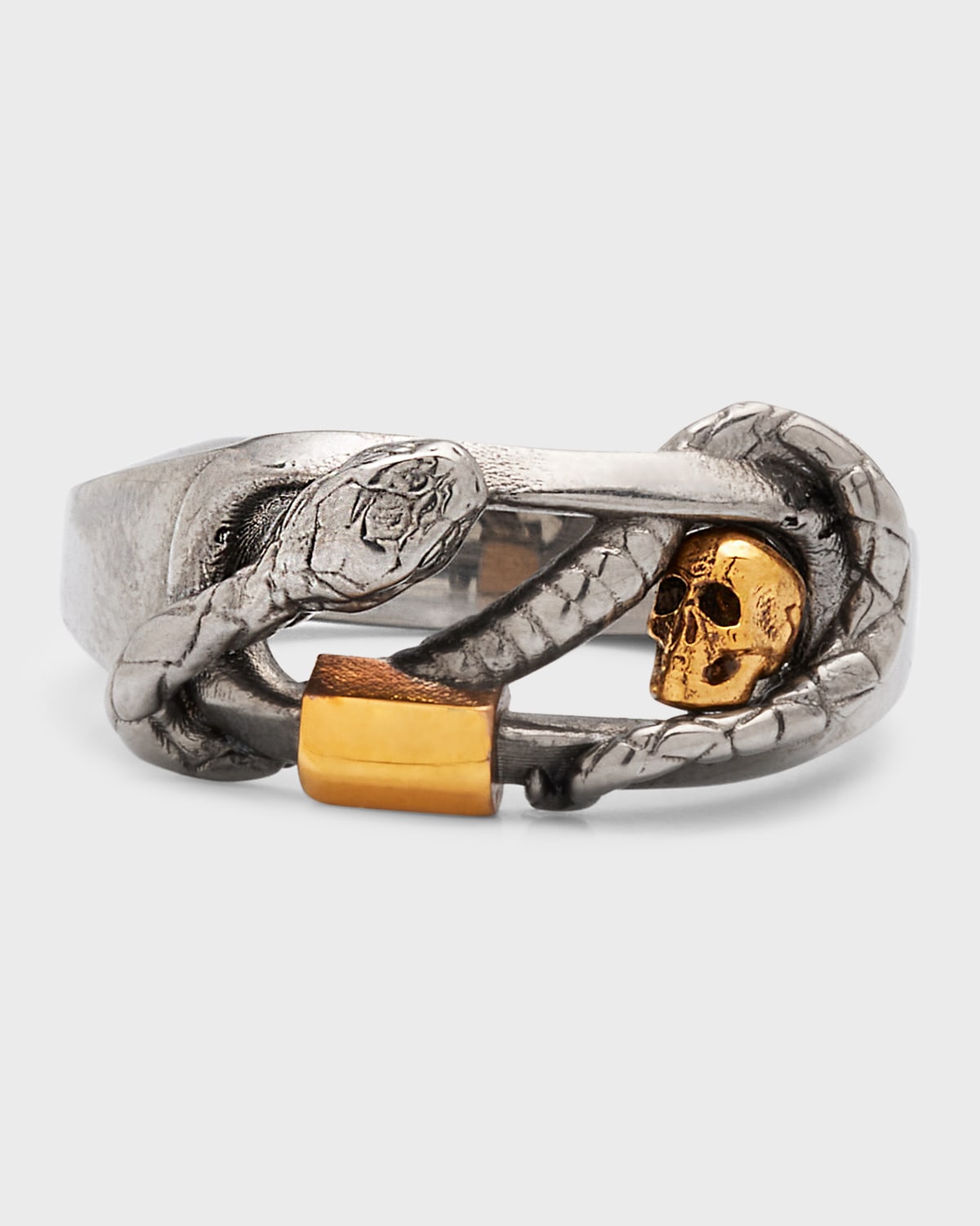 Shop Alexander Mcqueen Men's Two-tone Snake And Skull Ring In A Silver A Gold