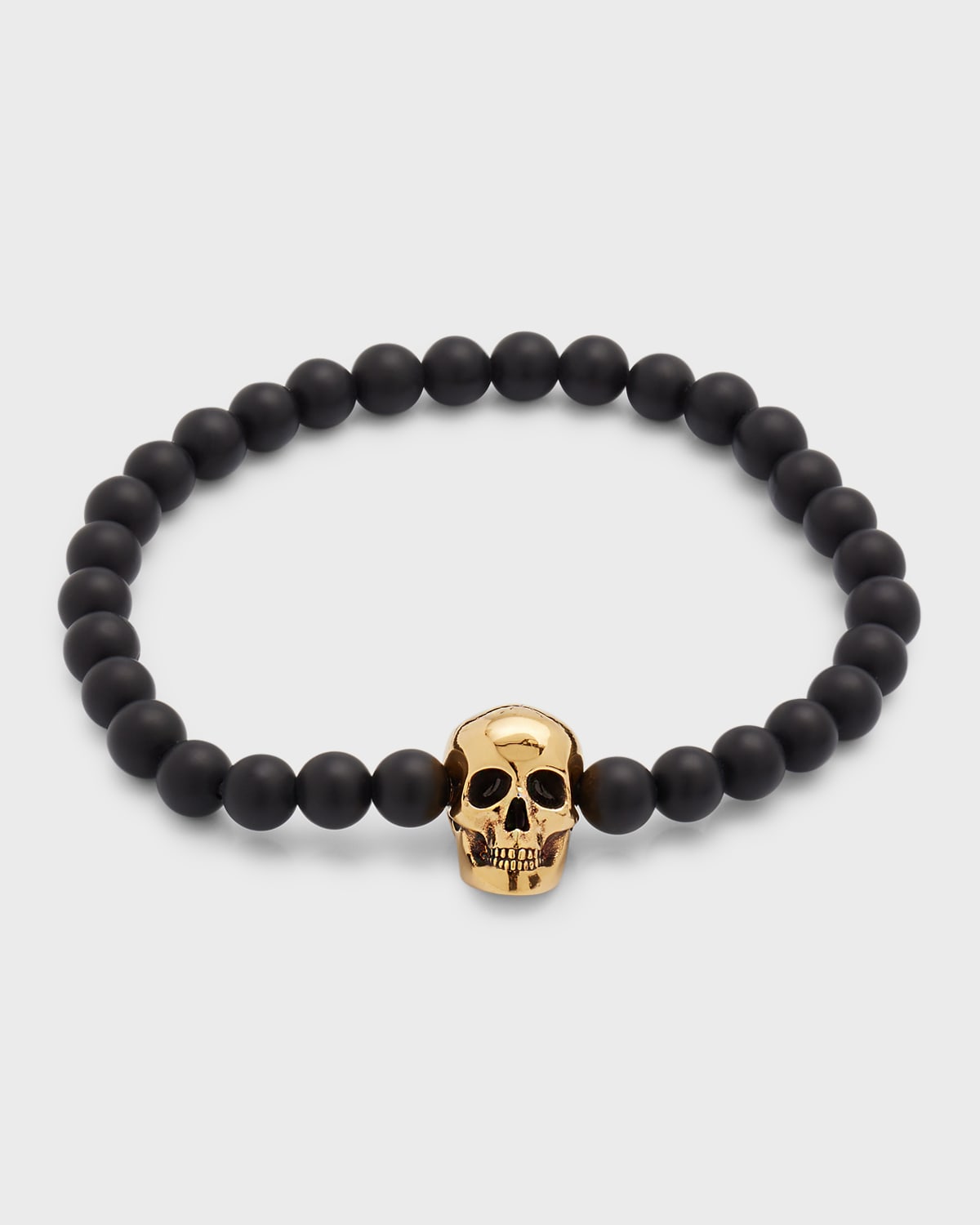 Shop Alexander Mcqueen Men's Skull Beaded Bracelet In Black A Gold