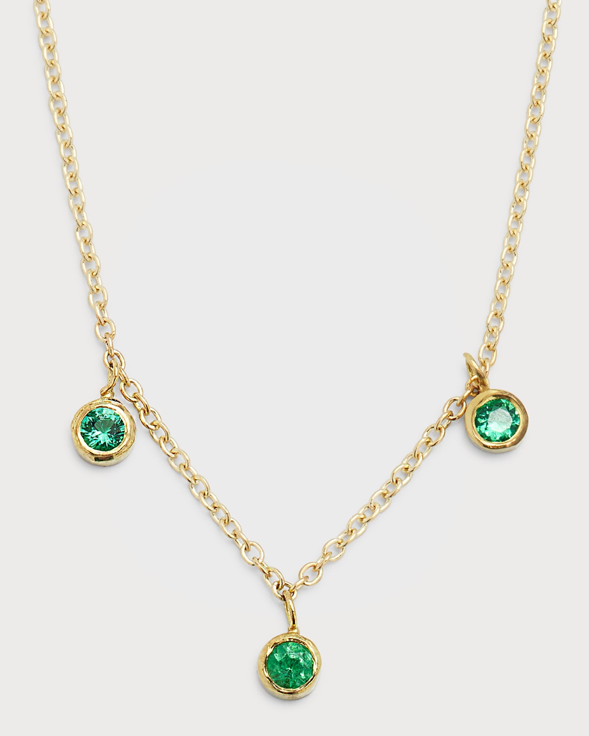 Jennifer Meyer 18K Yellow Gold 3 Mini Bezel Dangle Necklace with Emeralds