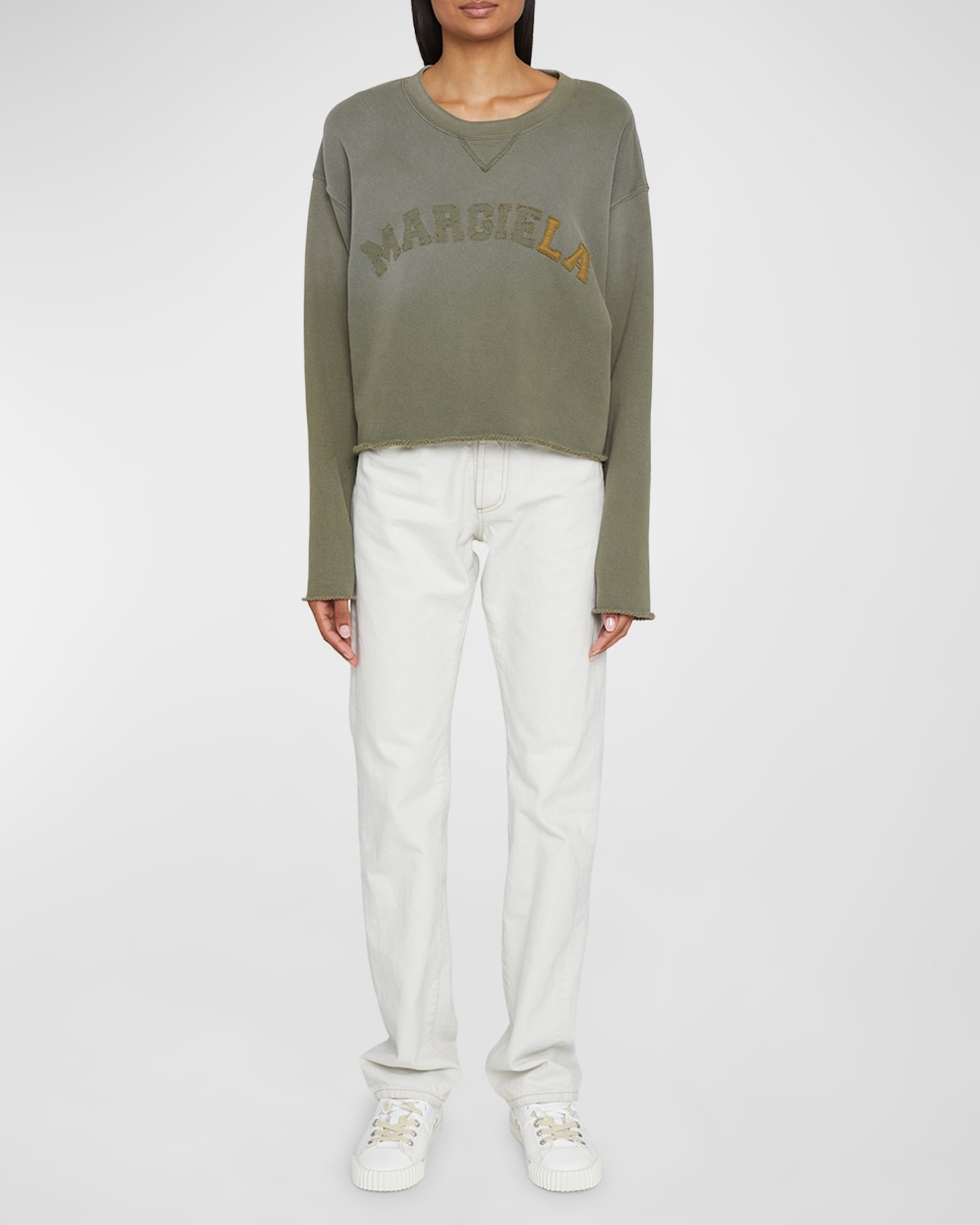 Maison Margiela Logo Cotton Jersey Crewneck Sweatshirt In Olive/gree
