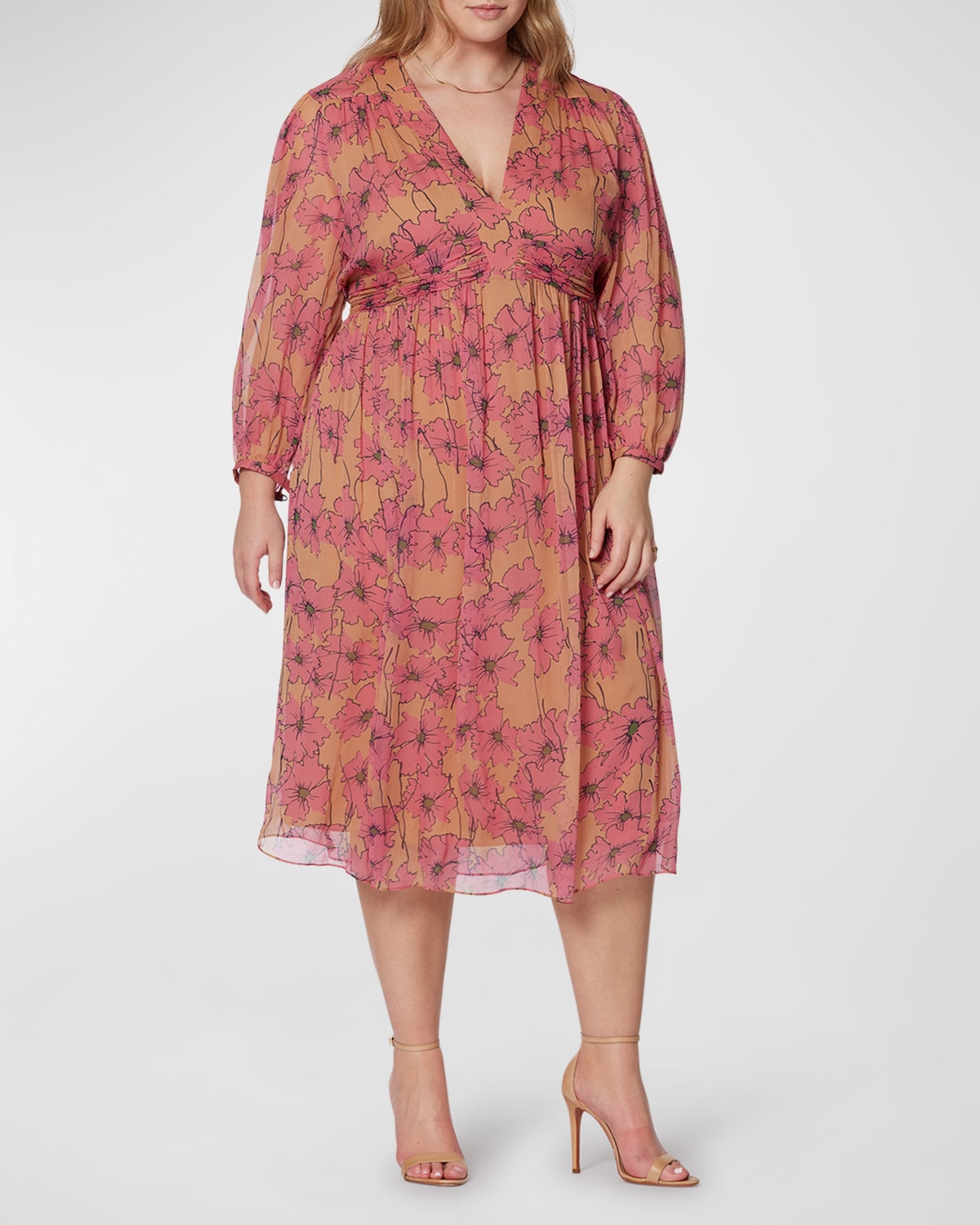 Joie Plus Size Kaz Crinkled Floral-print Dress In Sandstorm