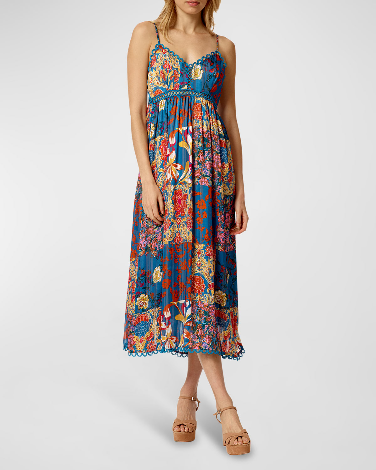 Stellah Floral Patchwork Print Cami Dress In Blue Combo