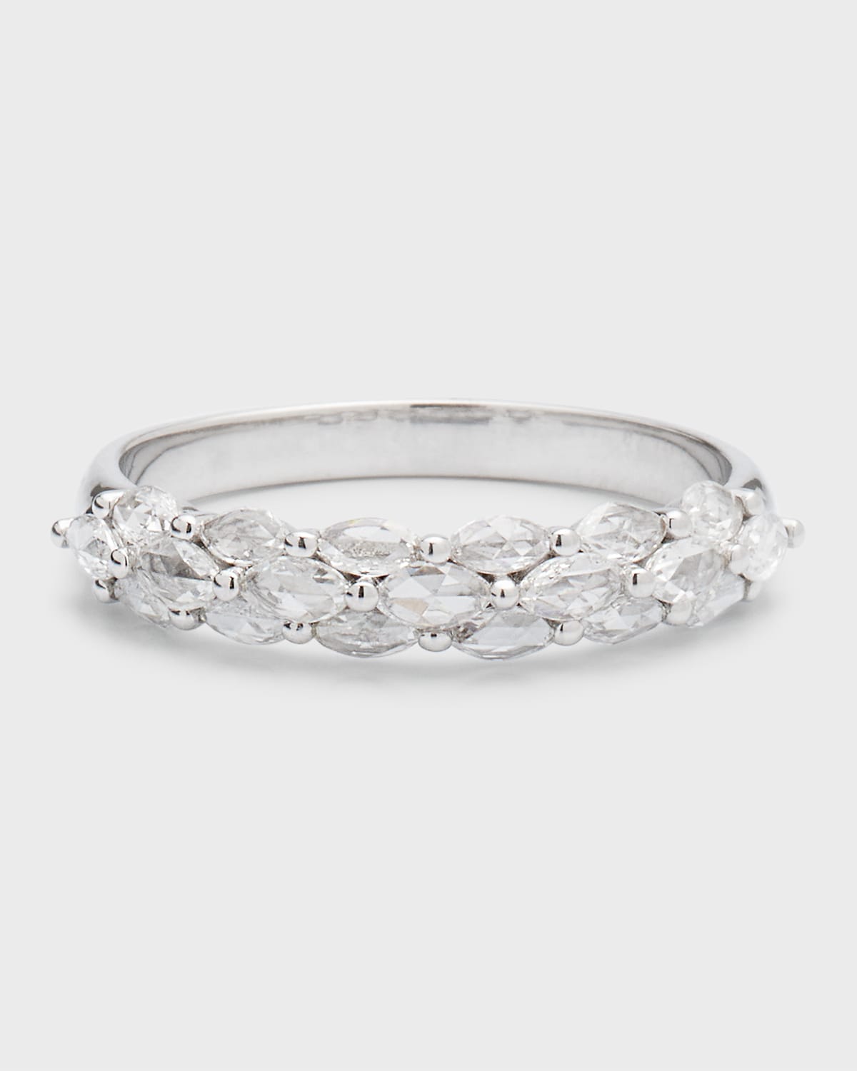 64 Facets 18k White Gold Marquise Diamond Half Eternity Band Ring