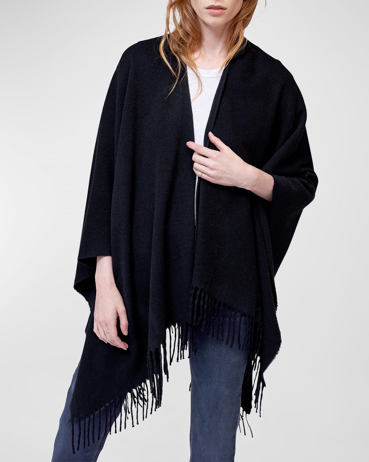 Rag & Bone Cashmere Fringe Poncho In Black