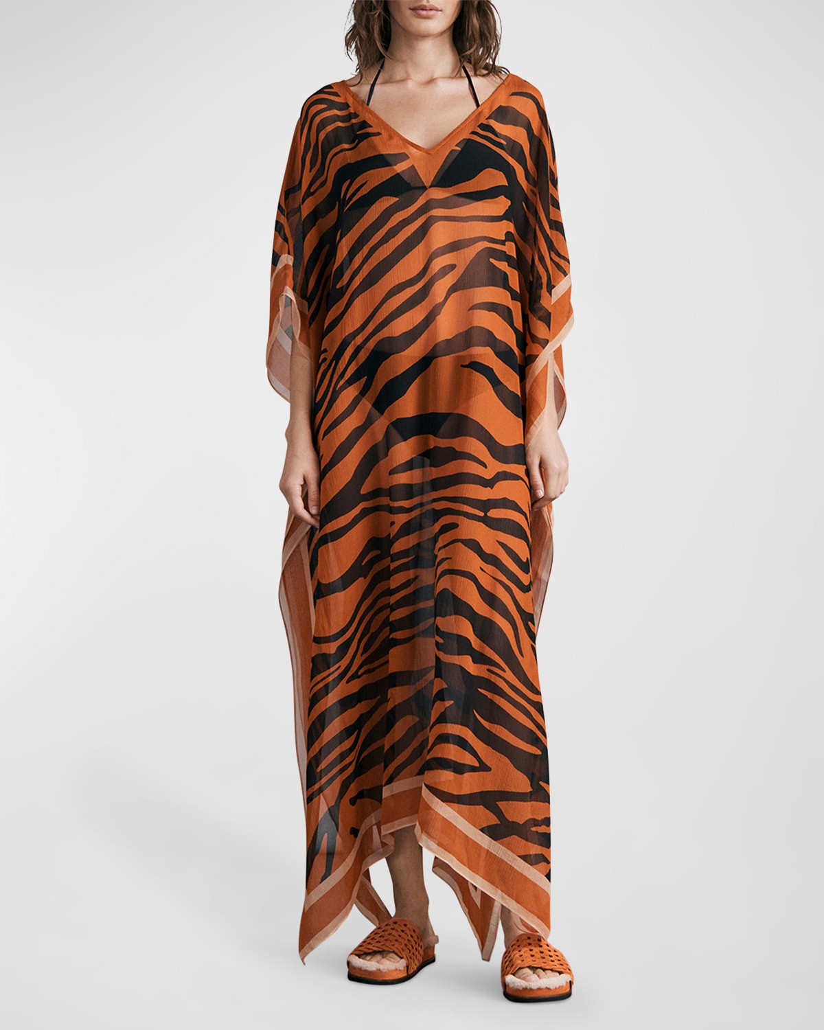 Rag & Bone Kaia Silk-blend Kaftan In Orange Tiger