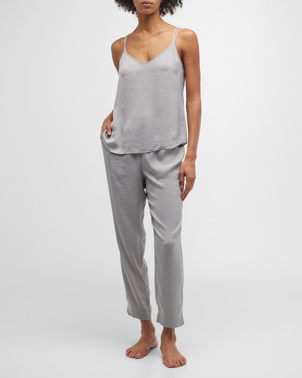 Barefoot Dreams Washed Satin Tank & Pant Set In Dove Gray