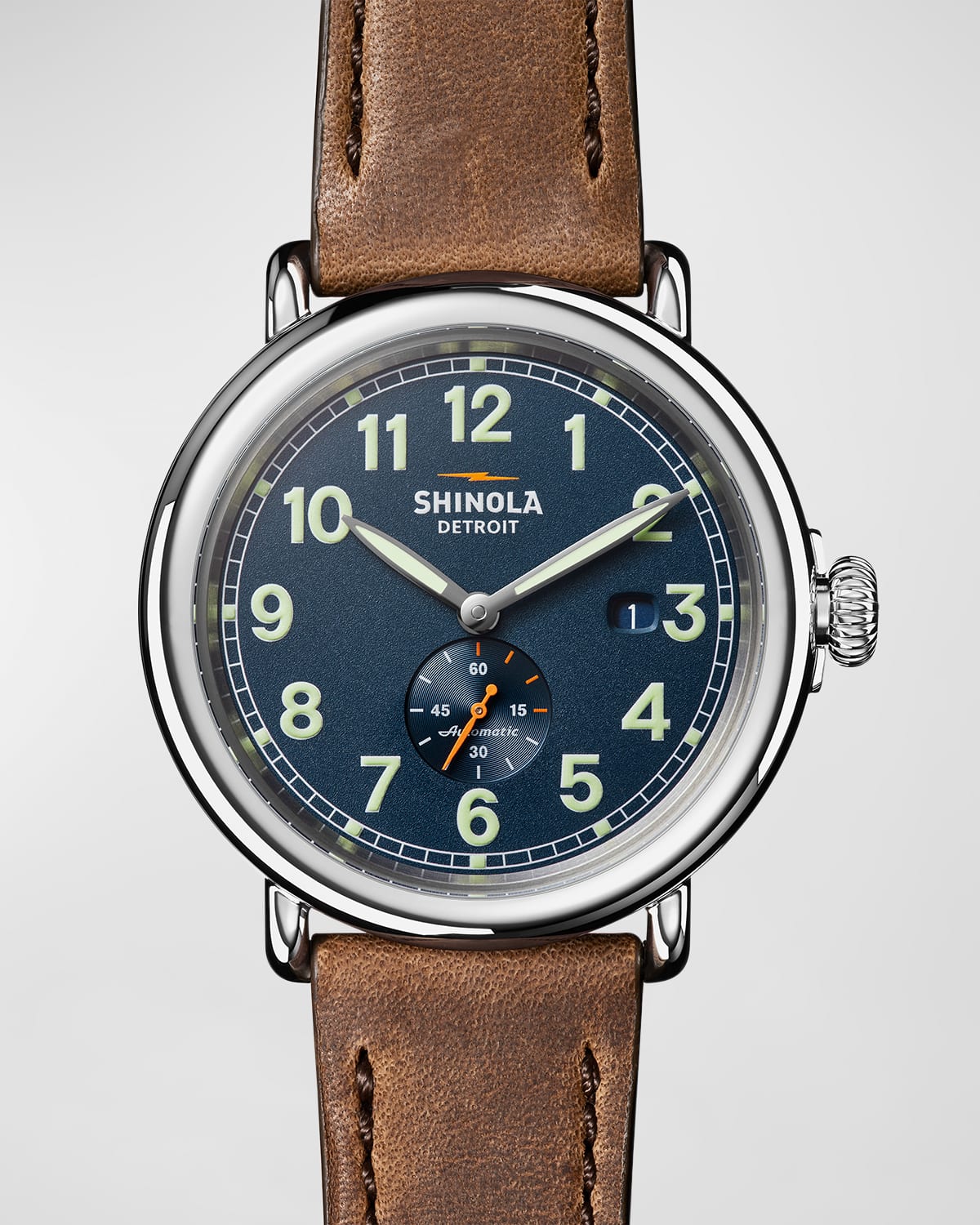 Shop Shinola Men's Runwell Leather Strap Automatic Watch, 45mm In Midnight Blu