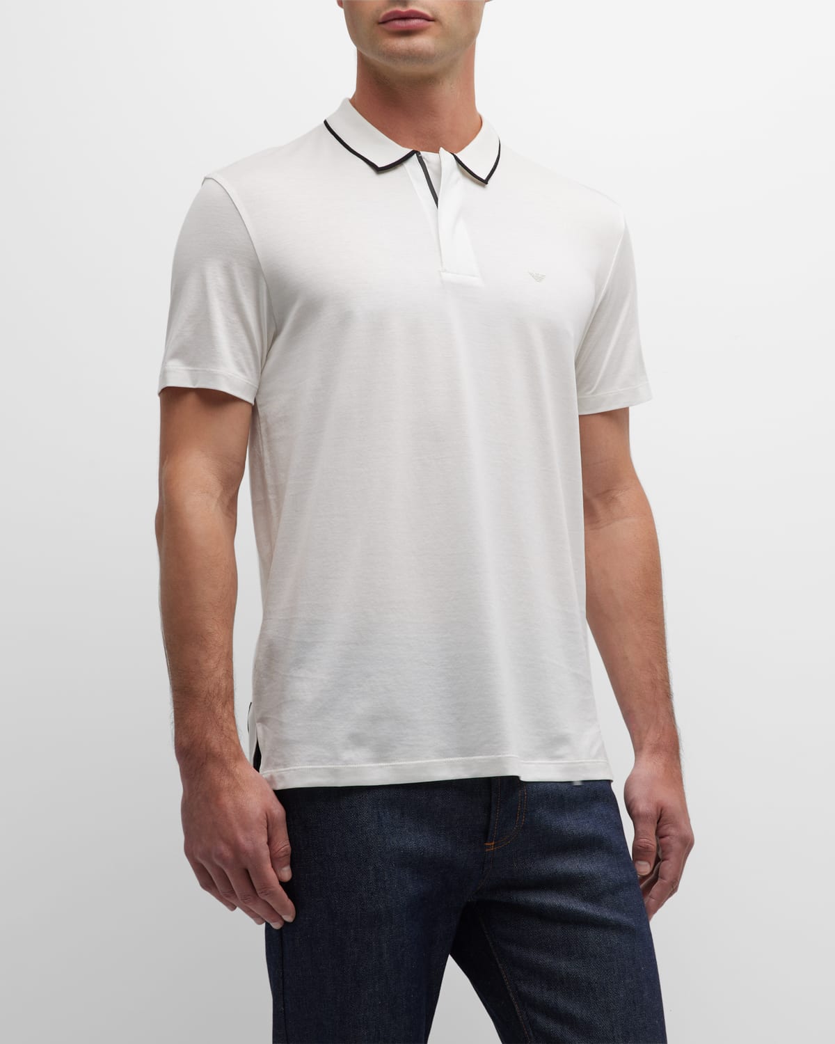 Emporio Armani Men's Quarter-zip Tipped Polo Shirt In Off White