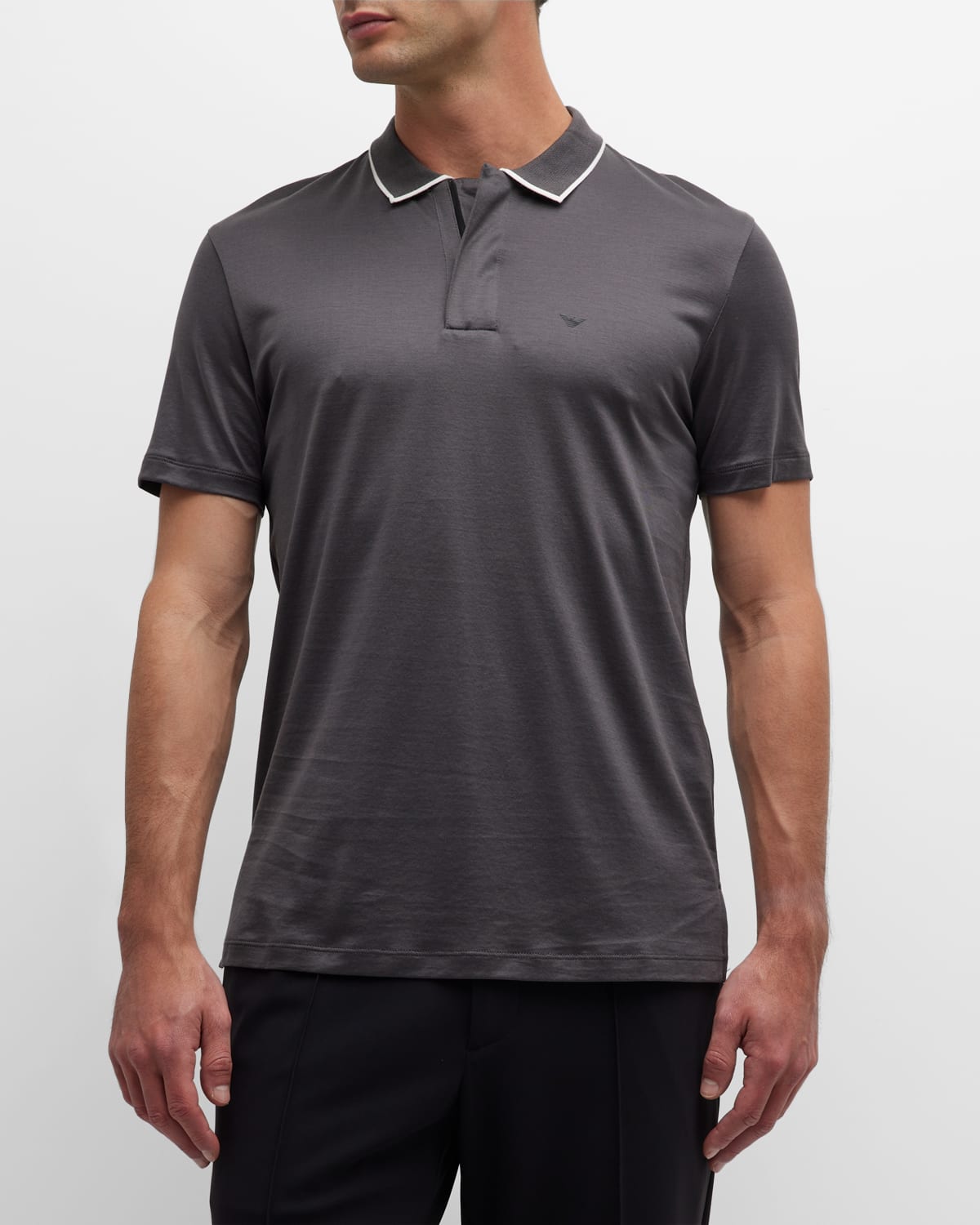 Emporio Armani Tipped Collar Quarter Zip Polo Shirt In Solid Medi