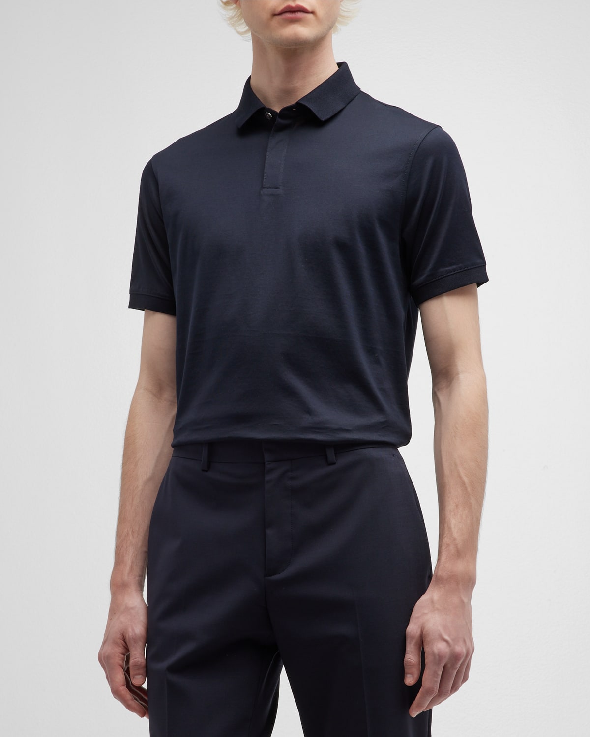 Shop Emporio Armani Men's Concealed Placket Polo Shirt In Solid Medium Blue