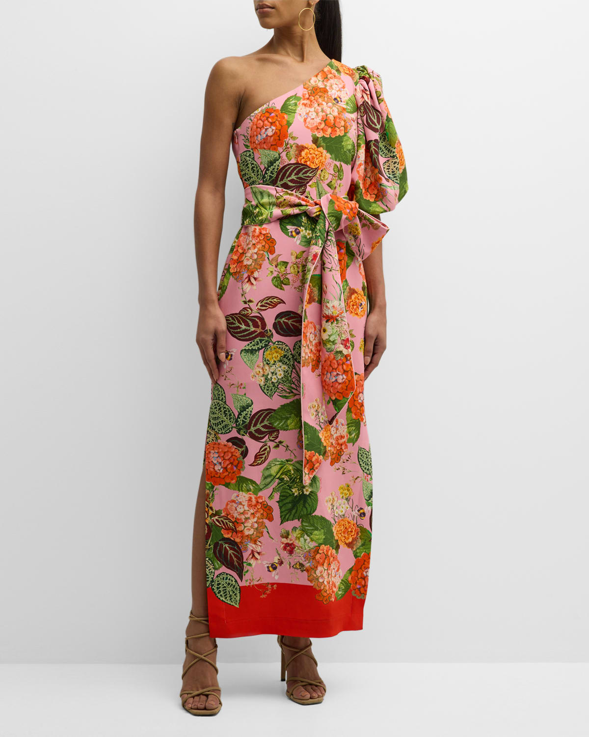 Cara Cara Lucia One-shoulder Sash-tie Maxi Dress In Avery Floral Pink