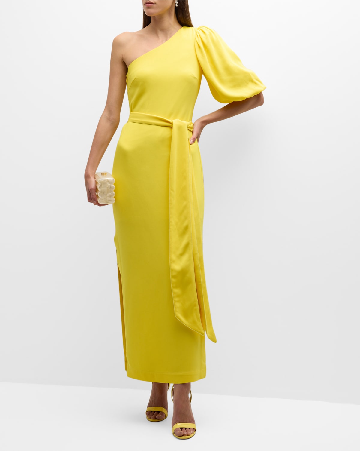 Cara Cara Lucia One-shoulder Sash-tie Maxi Dress In Lemon Zest
