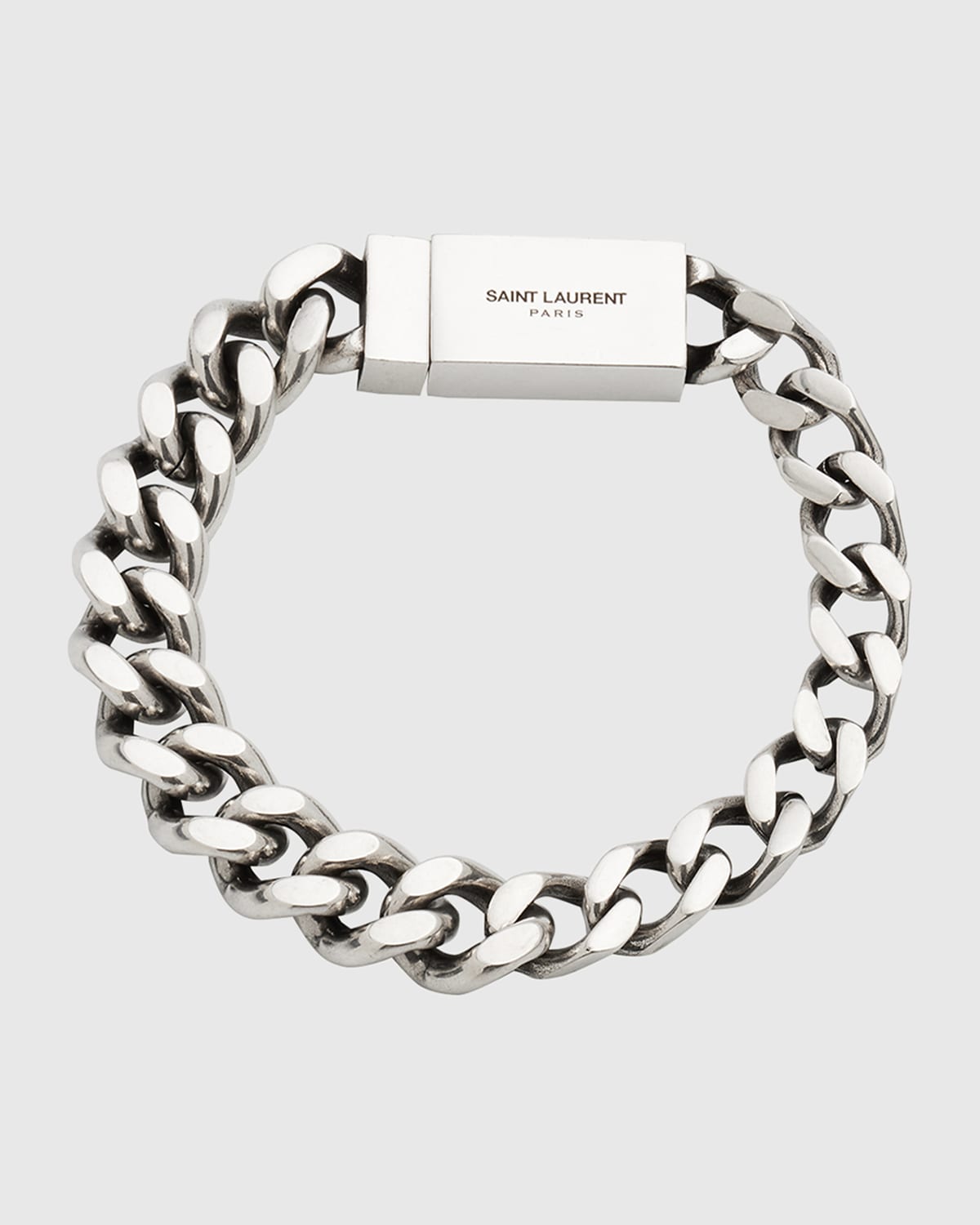 Saint Laurent Curb-chain Bracelet In Argent Oxyde