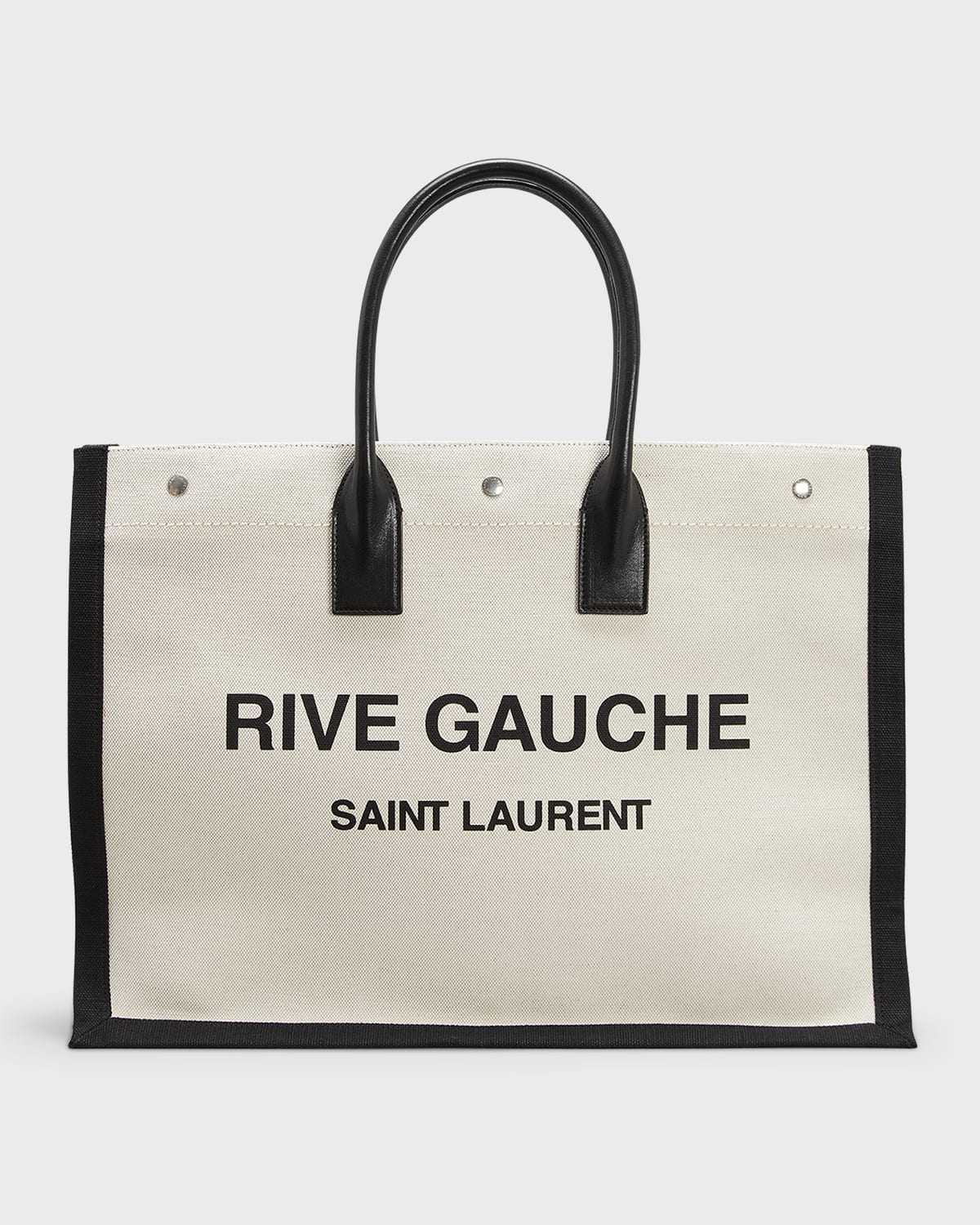Shop Saint Laurent Men's Rive Gauche Linen And Leather Tote Bag In Nero/beige