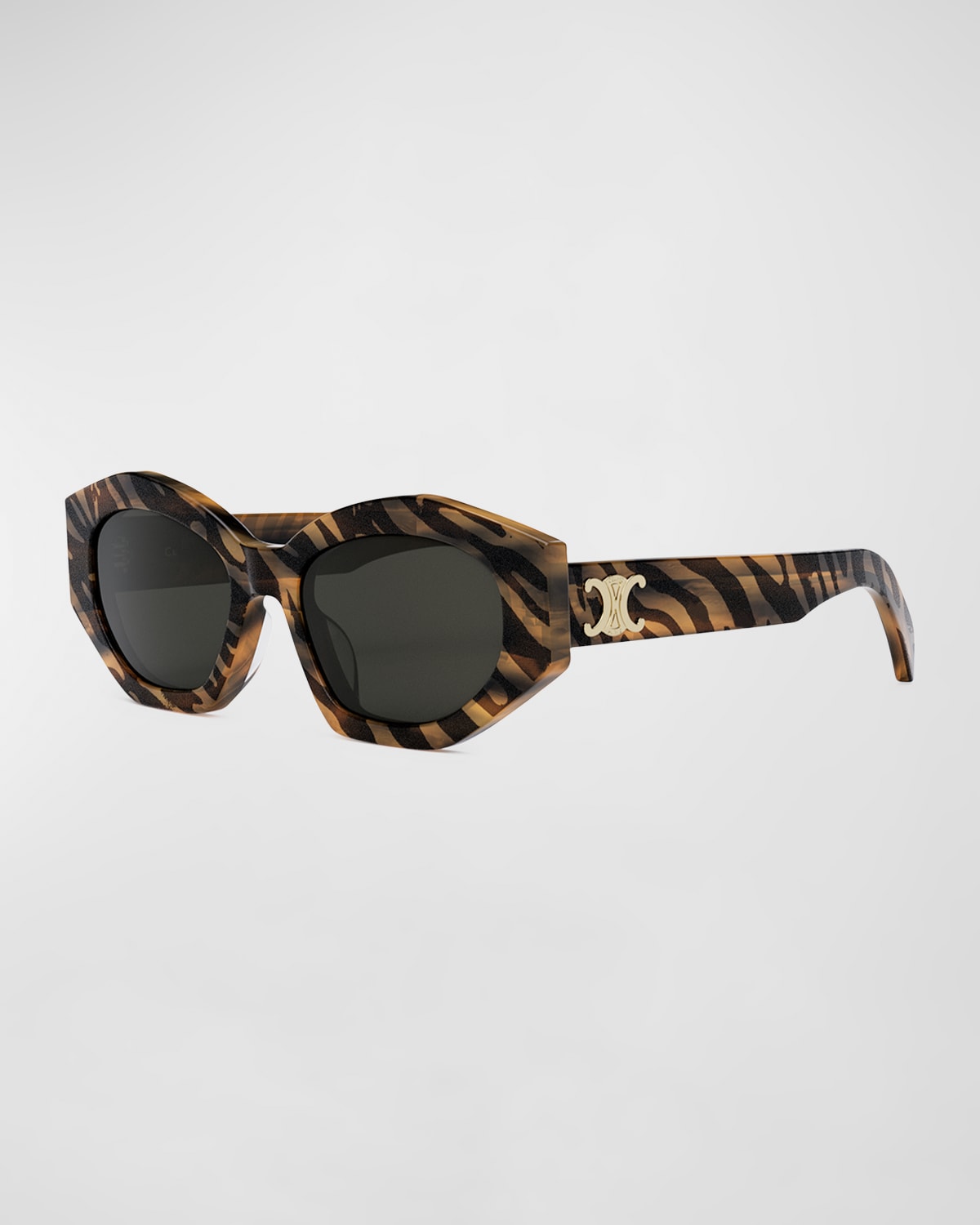 Celine Triomphe Logo Acetate Cat-eye Sunglasses In Animal Smoke