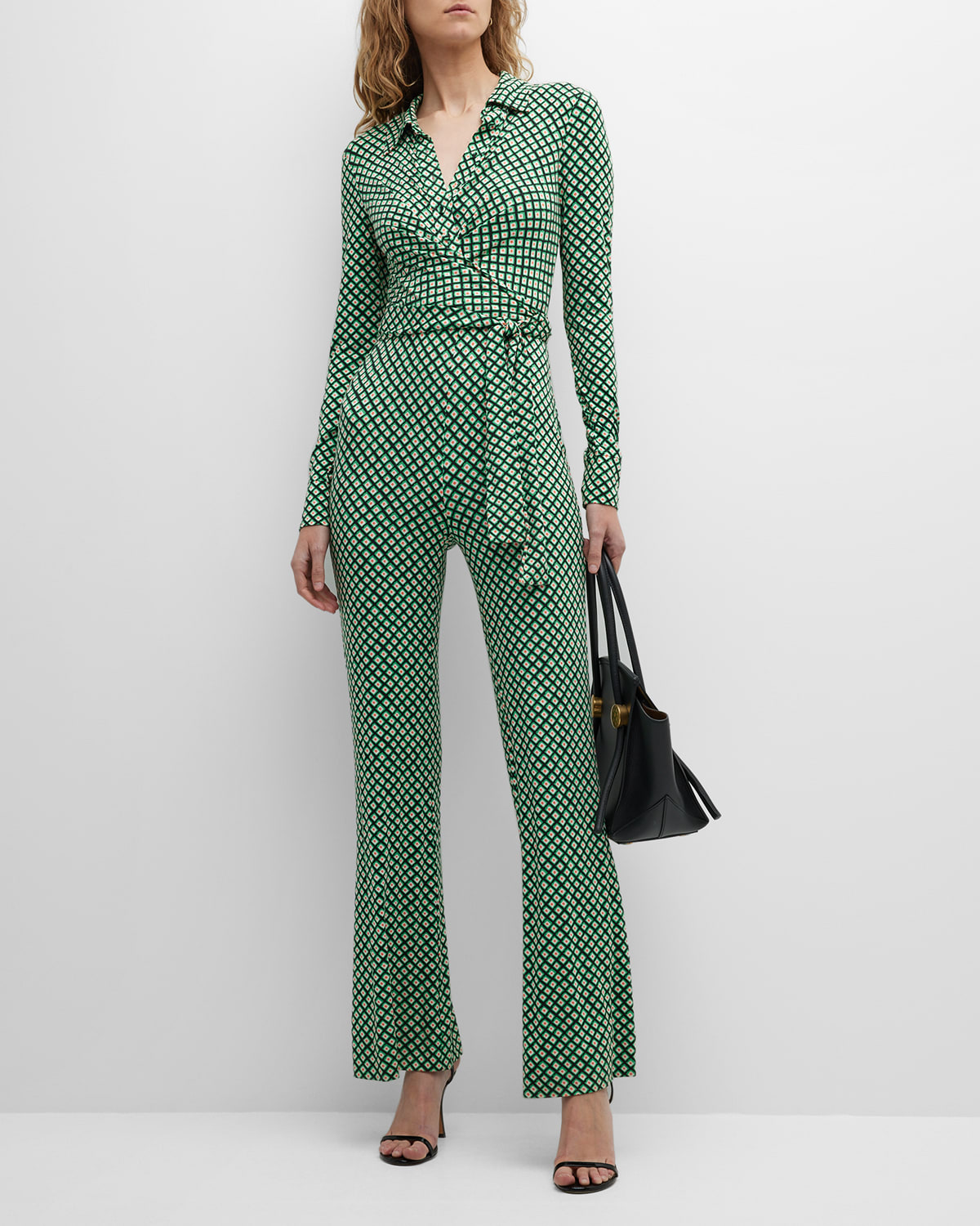 DIANE VON FURSTENBERG MICHELE GEOMETRIC-PRINT FLARE JUMPSUIT