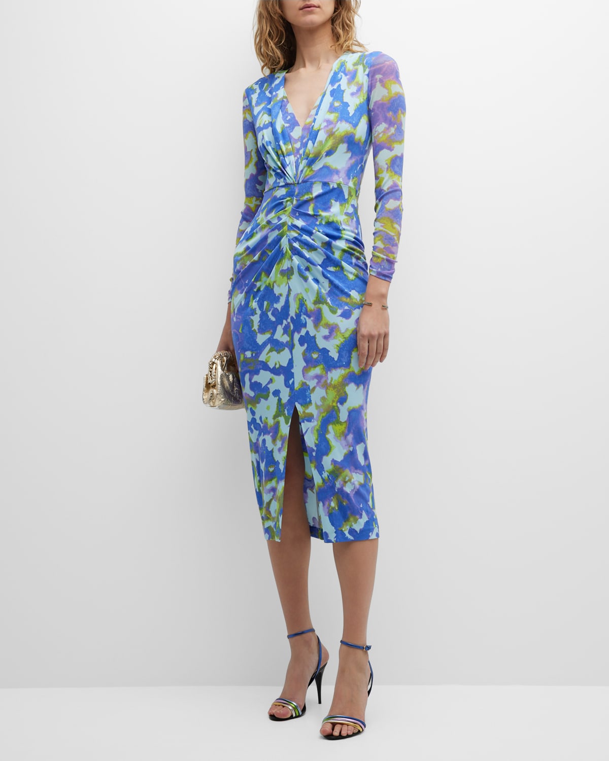 Diane Von Furstenberg Hades Pleated Abstract-print Midi Dress In Clouds Orchid