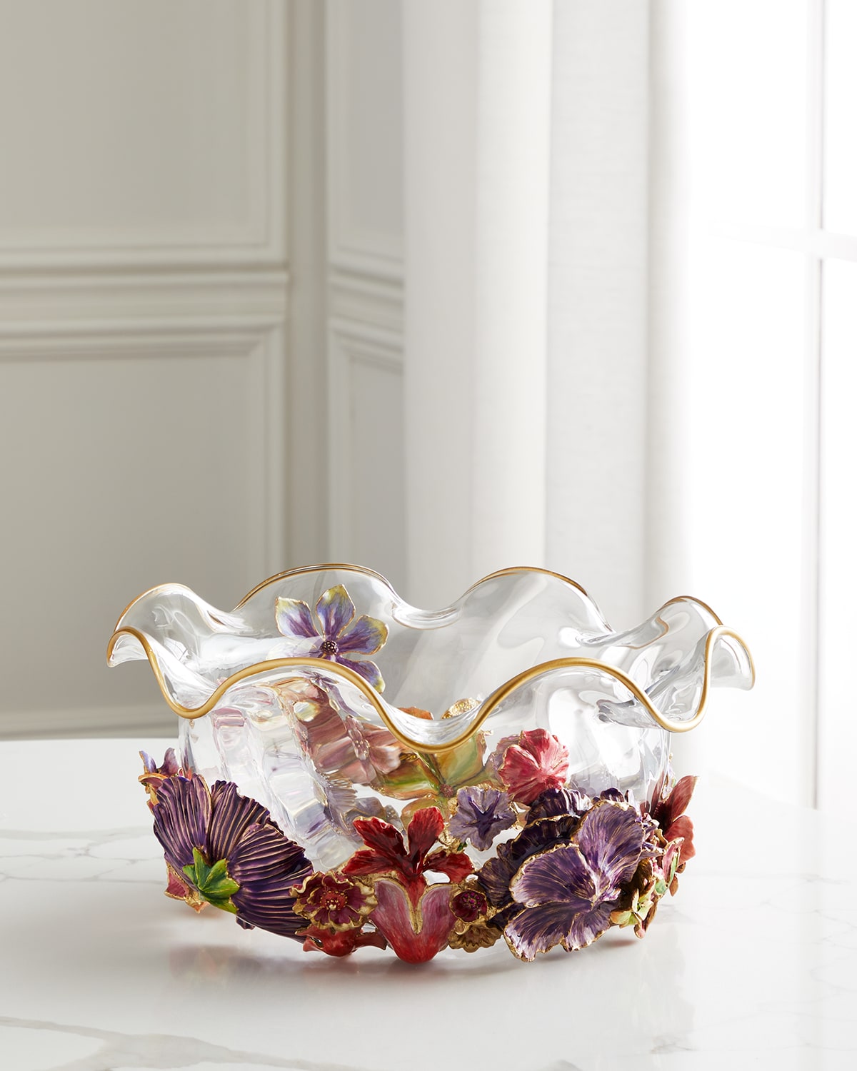 Jay Strongwater Large Bouquet Ruffle Flower Bowl