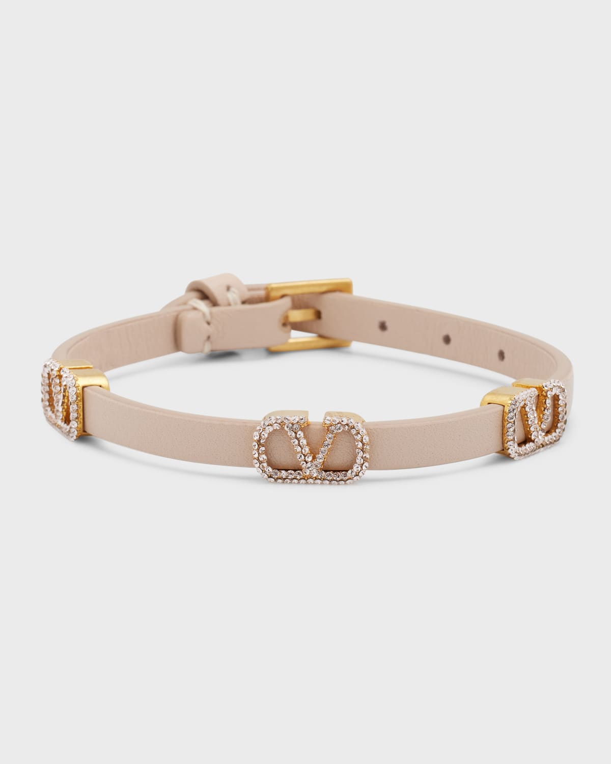 Shop Valentino Strass V-logo Signature Leather Bracelet In Soft Pink