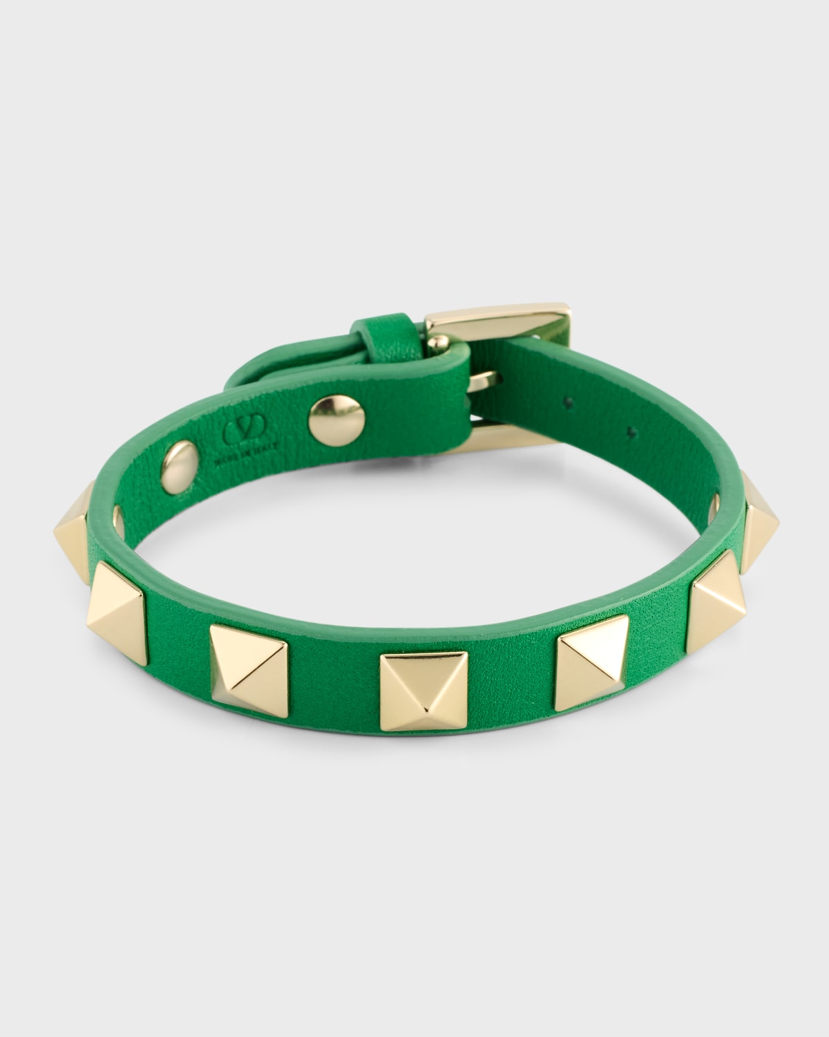 Valentino Garavani Rockstud Leather Bracelet In Green Fluo