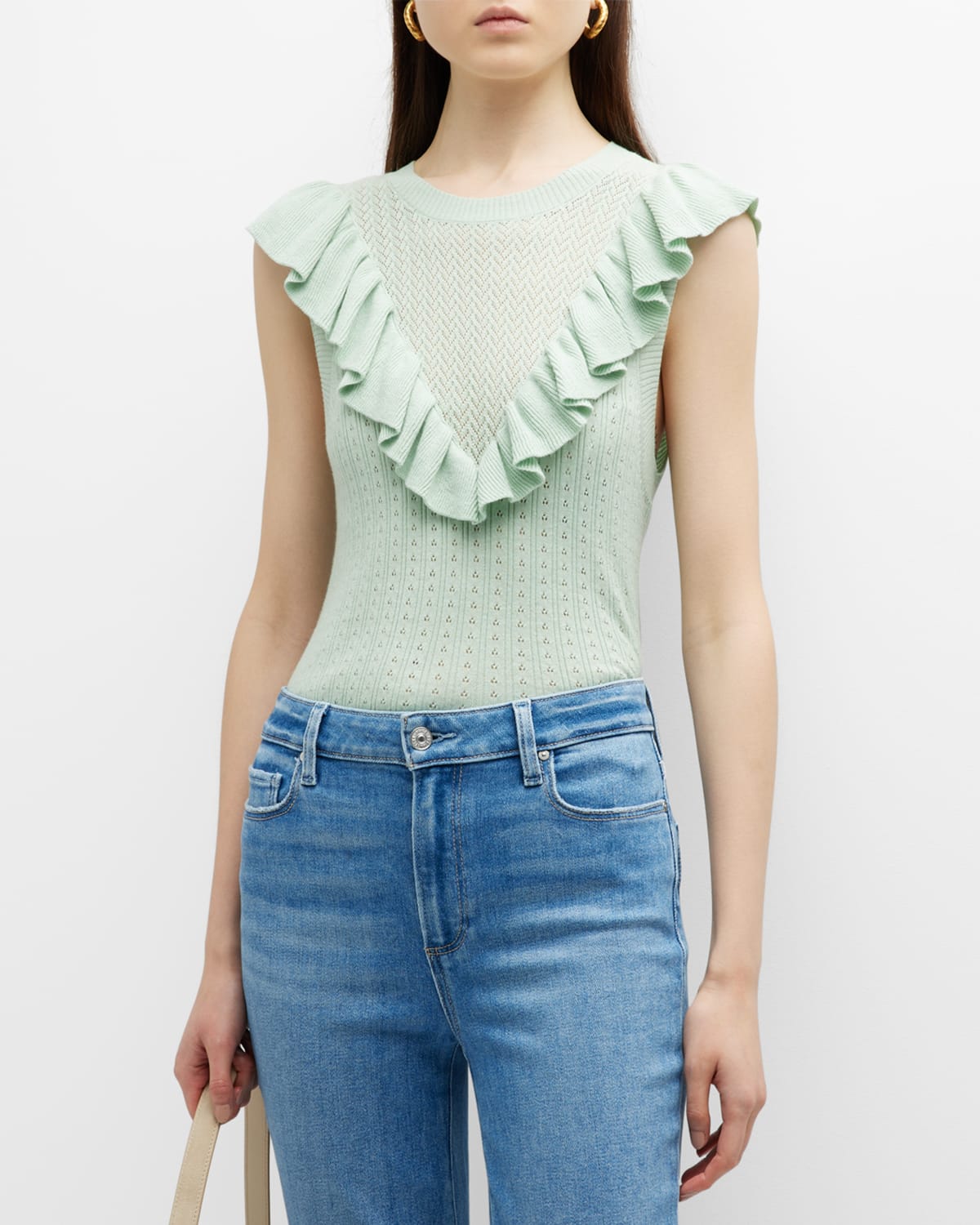 Paige Rosina Pointelle Ruffle Sweater Top In Morning Dew