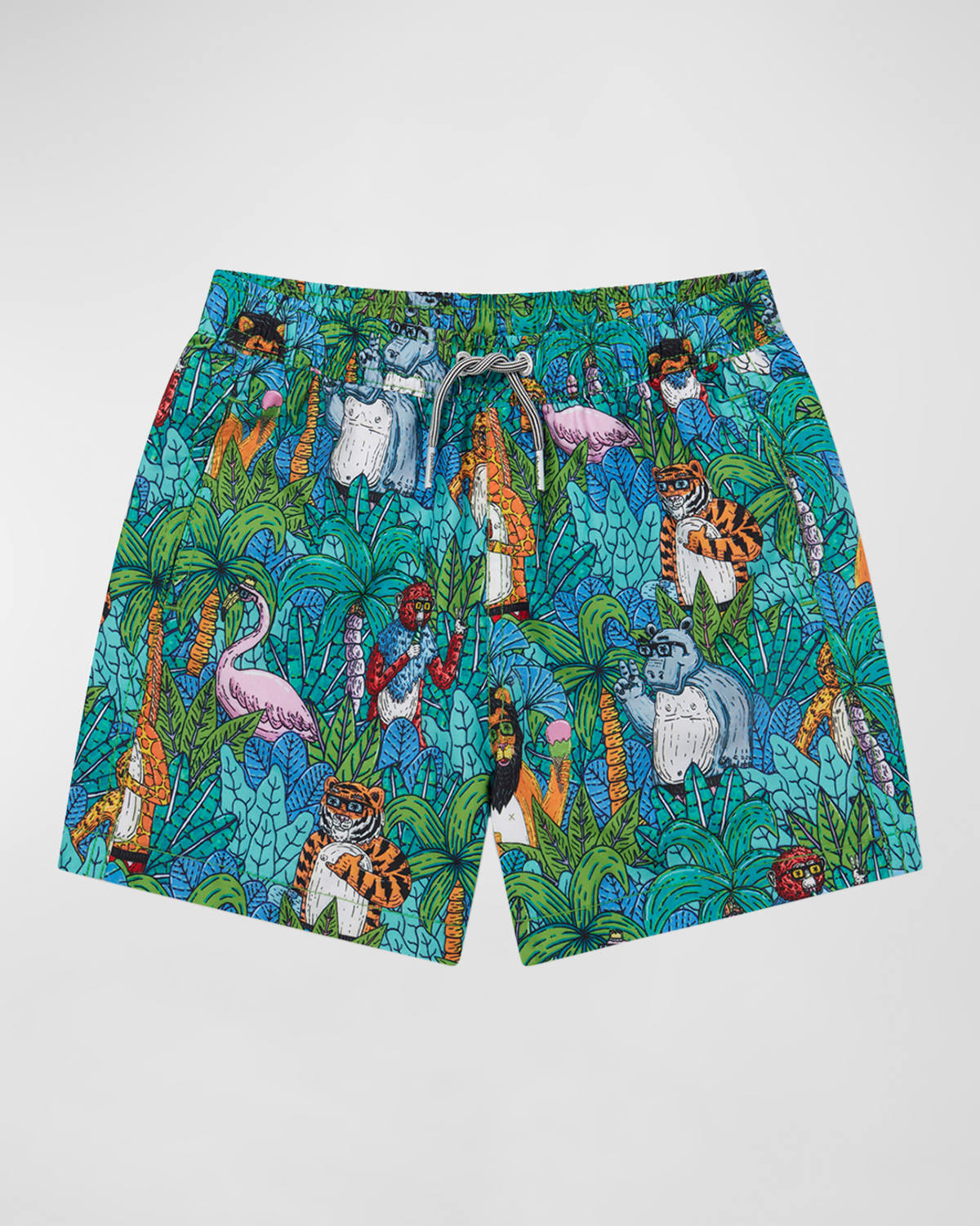 Boy's Mulga Jungle-Print Swim Trunks, Size 1-13
