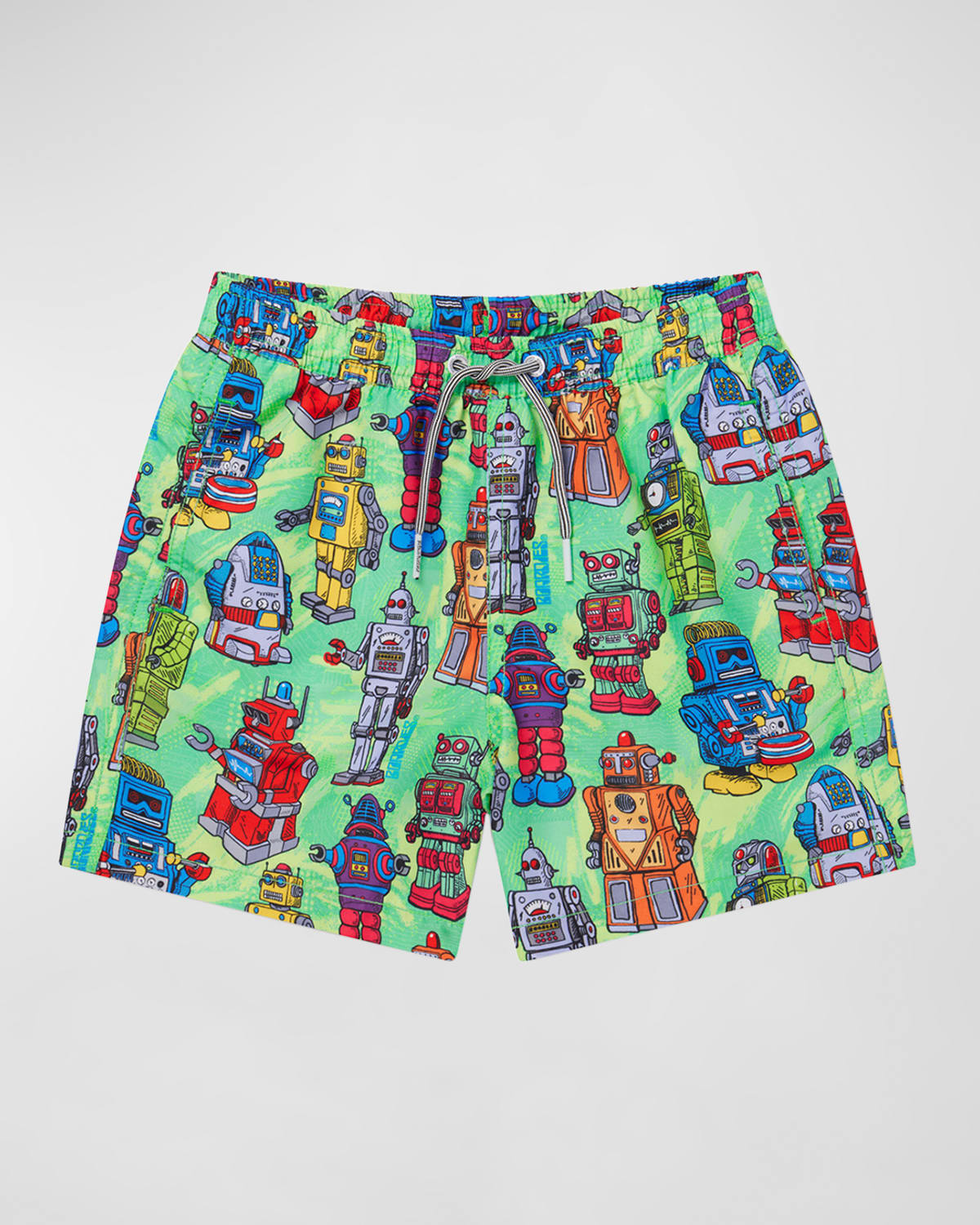 Boardies Apparel Kids' Boy's Robot-print Swim Trunks In Green