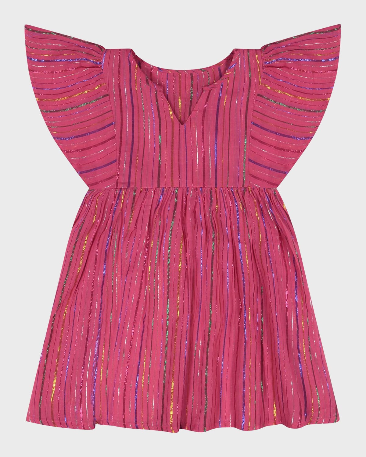 Mer St. Barth Kids' Girl's Margaux Metallic Striped Dress/cover Up In Pink