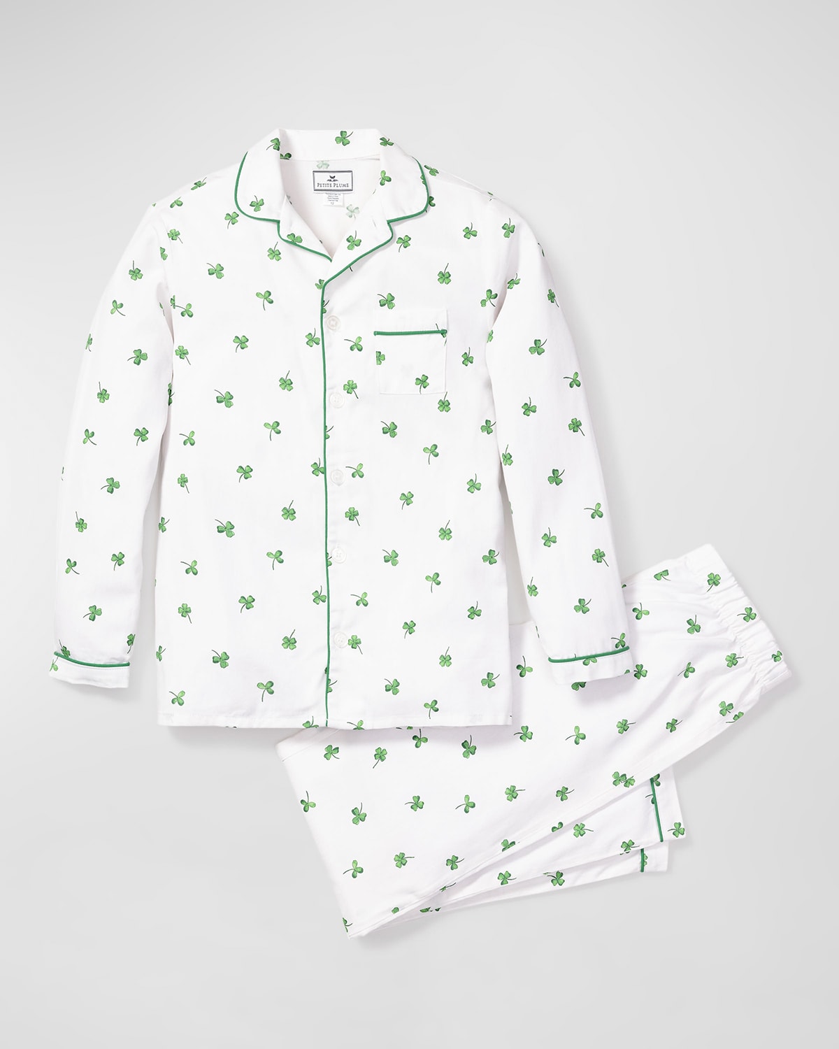 Kid's Shamrocks-Print Two-Piece Pajama Set, Size 6M-14