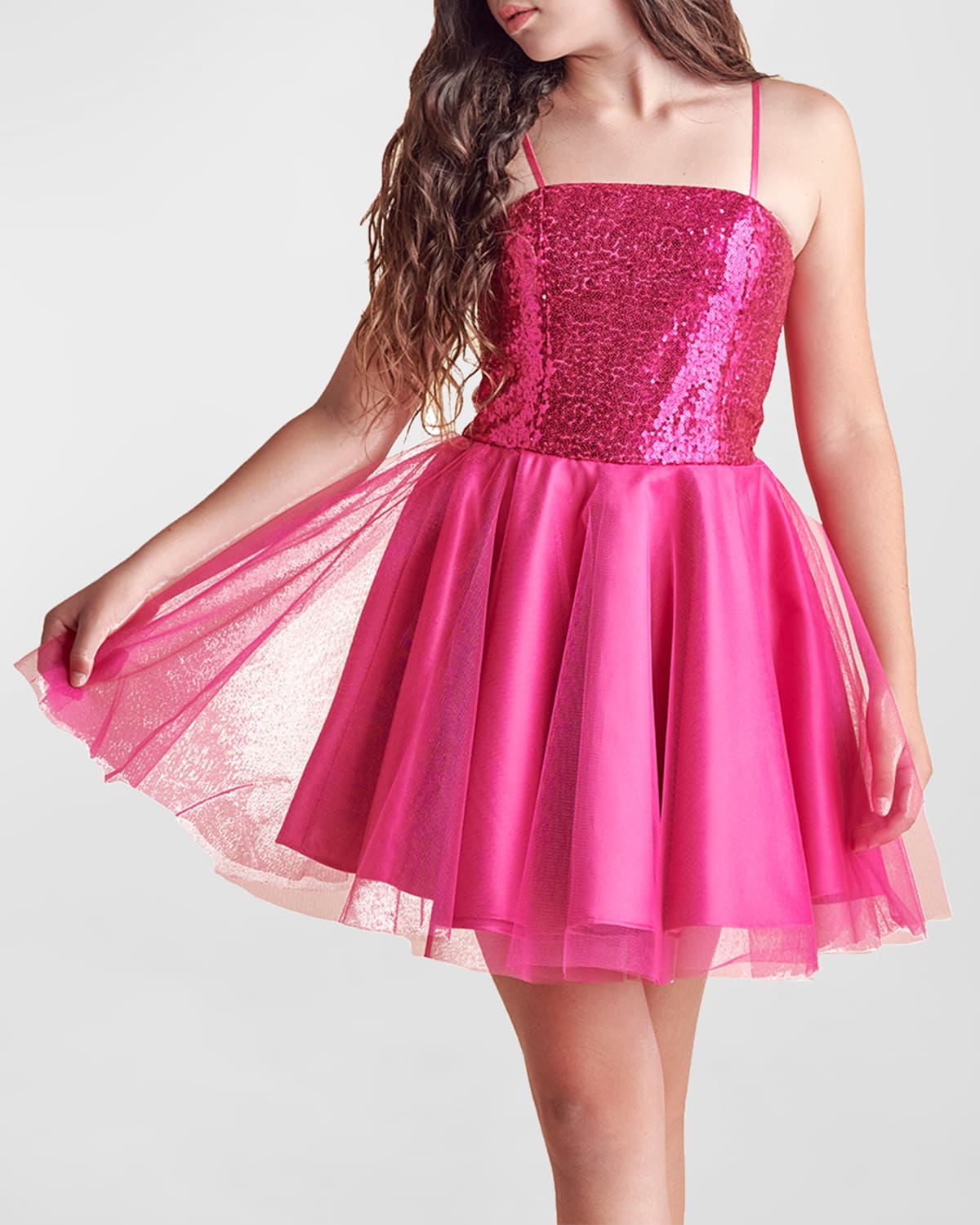Girl's Sequin & Tulle Mini Dress, Size 7-16