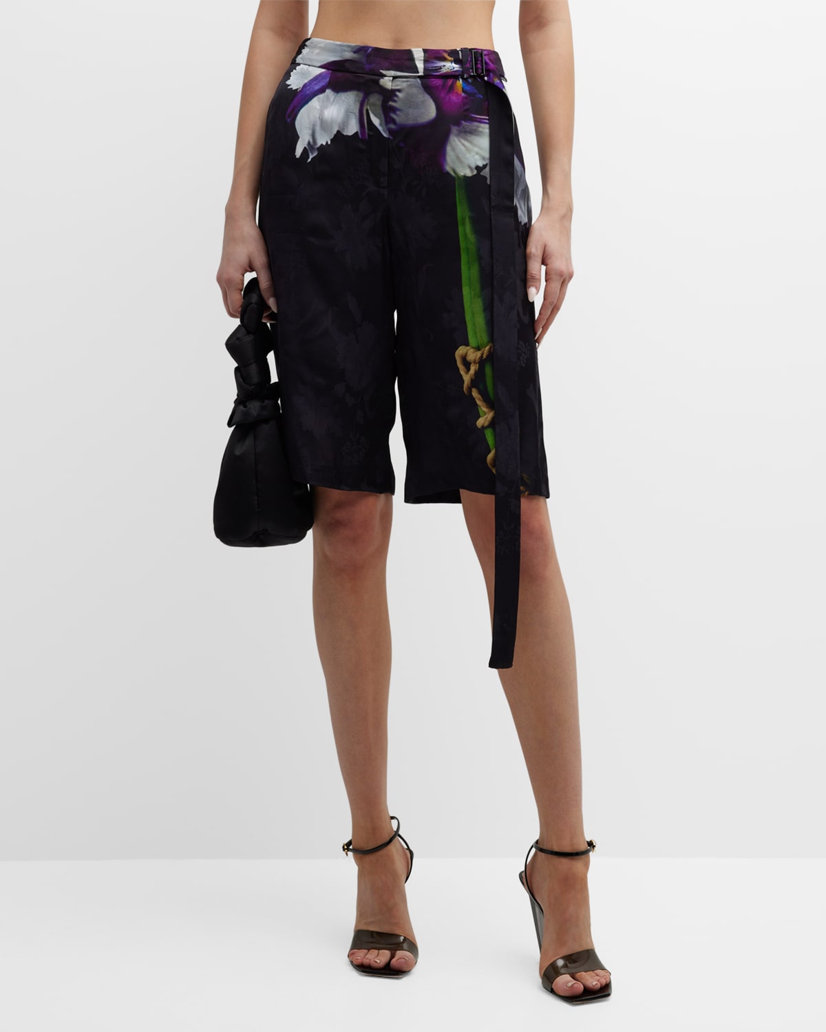 Floral-Print Straight-Leg Bermuda Shorts With Tie Detail