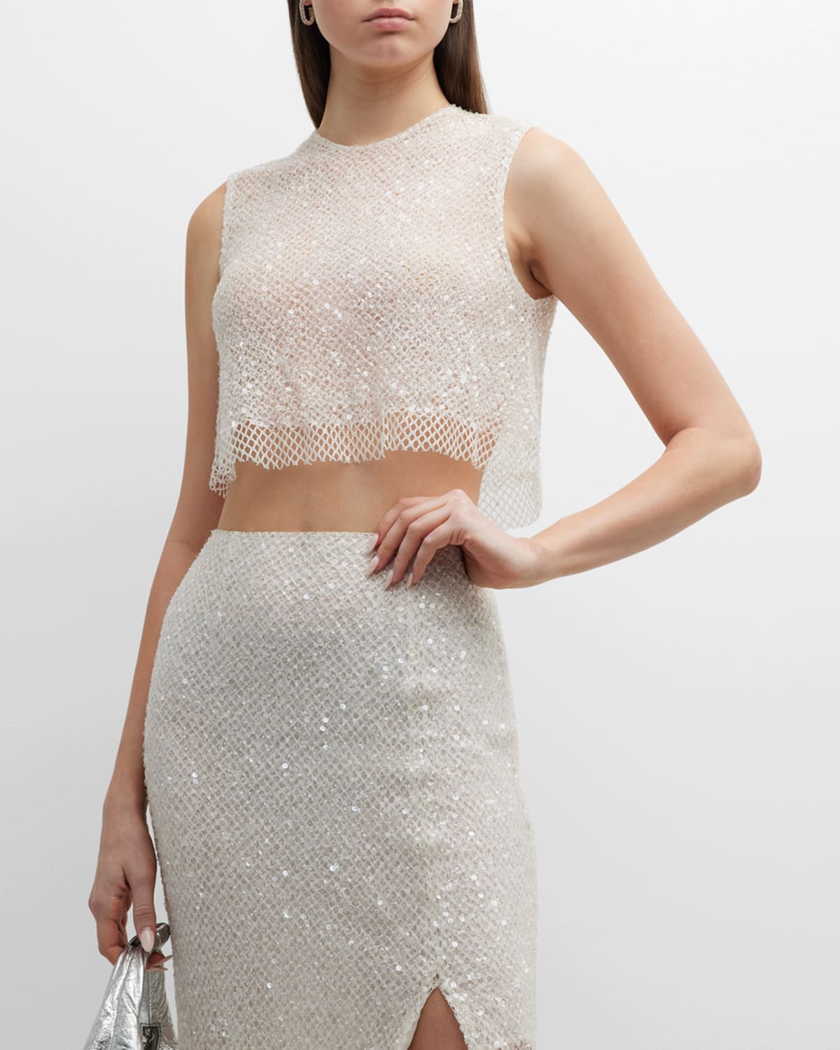 Jason Wu Collection Open Net Crop Top with Beaded Embellishment