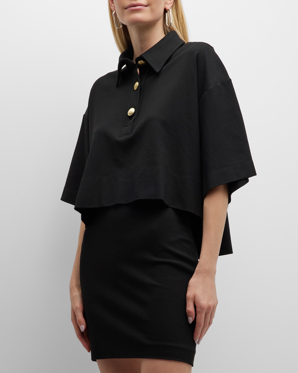 ROSETTA GETTY SHORT-SLEEVE BOXY CROP POLO SHIRT