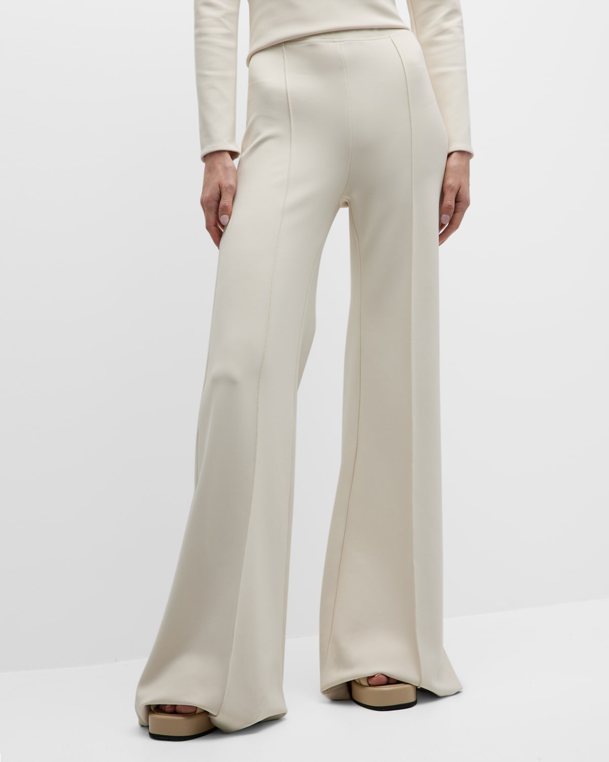 Rosetta Getty Pintuck Wide-leg Scuba Jersey Pull-on Pants In Parchment