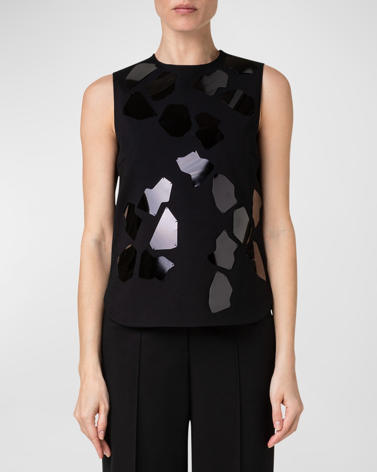 AKRIS PUNTO JERSEY TOP WITH EXTRA-LARGE SEQUIN DETAILS