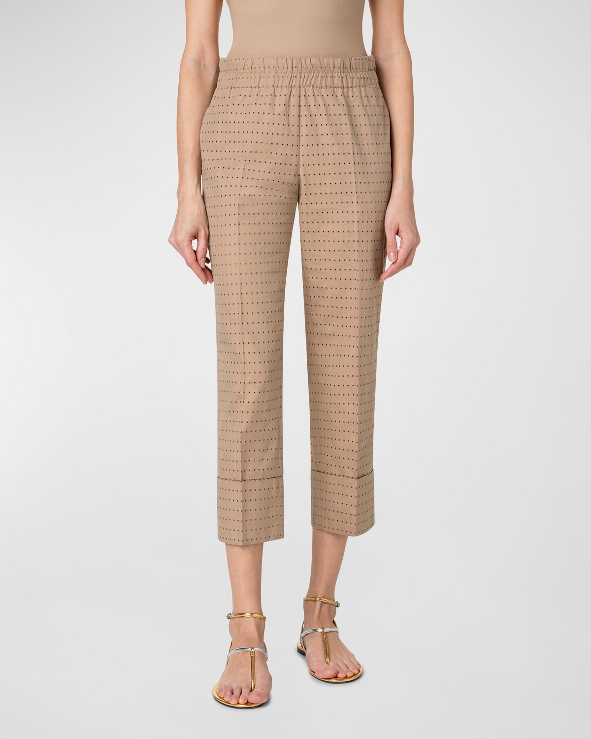 AKRIS PUNTO FARELL PERFORATED PIN DOT EMBROIDERED STRAIGHT-LEG CROP PANTS