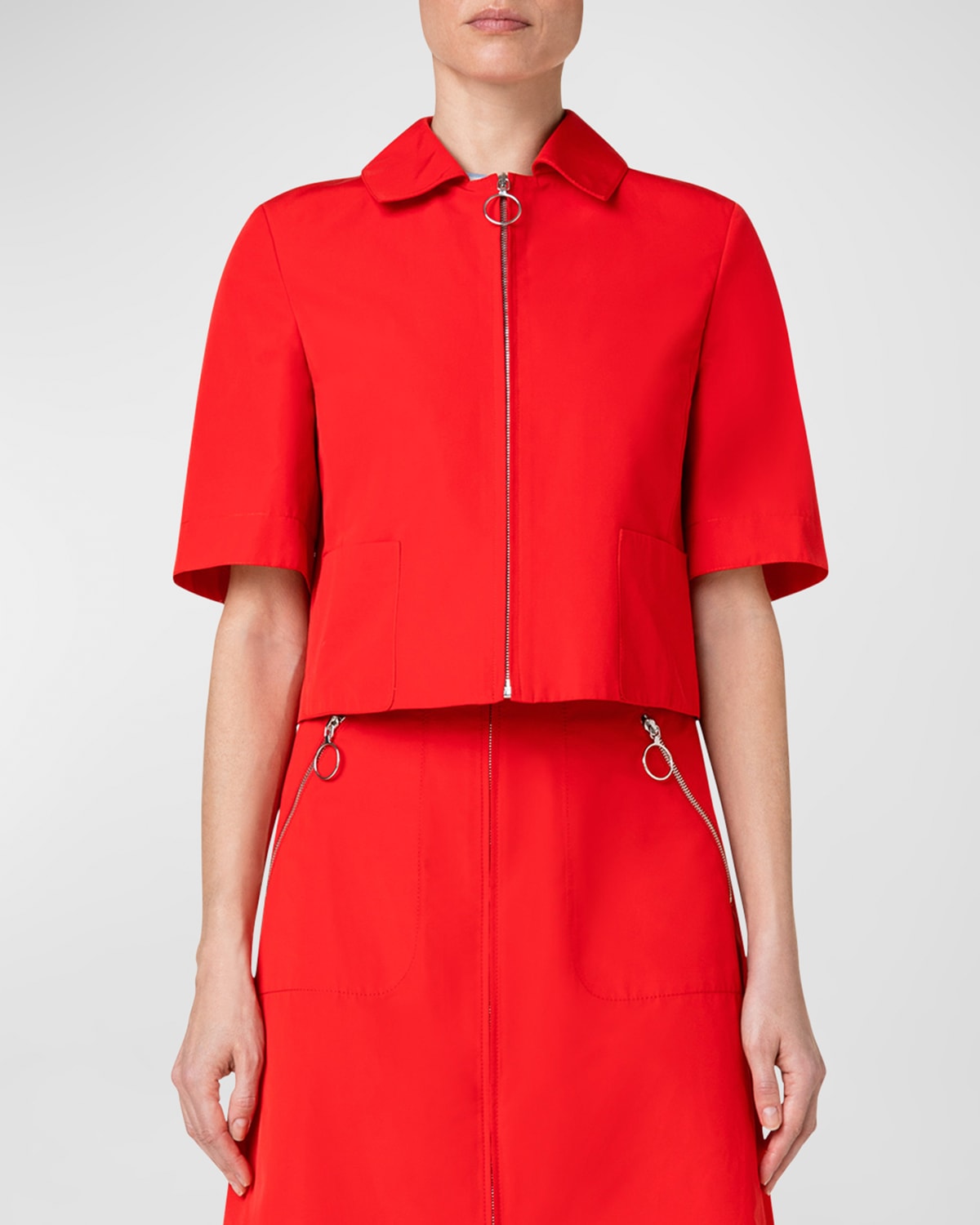 Akris Punto Short-sleeve Crop Zip Jacket In Red