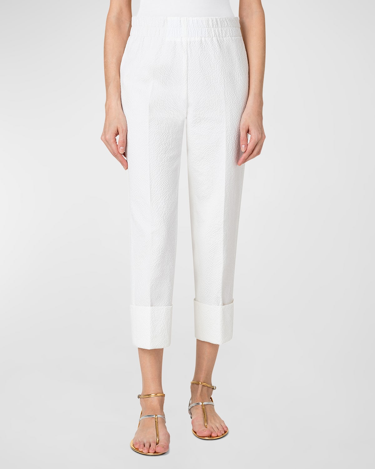 Akris Punto Farell Cotton Seersucker Pants In Cream