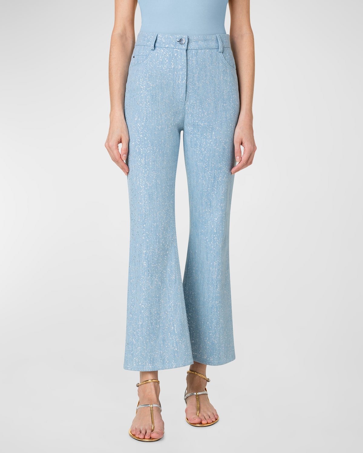 Akris Punto Cali Metallic Speck Bootcut-leg Ankle Denim Pants In Pale Blue Denim