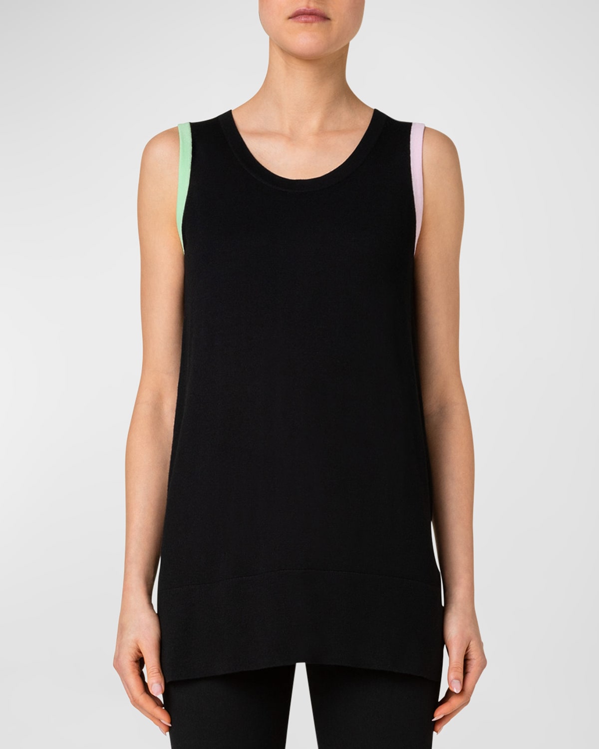 Akris Punto Colorblock Trim Knit Tank Top In Black-multicolor