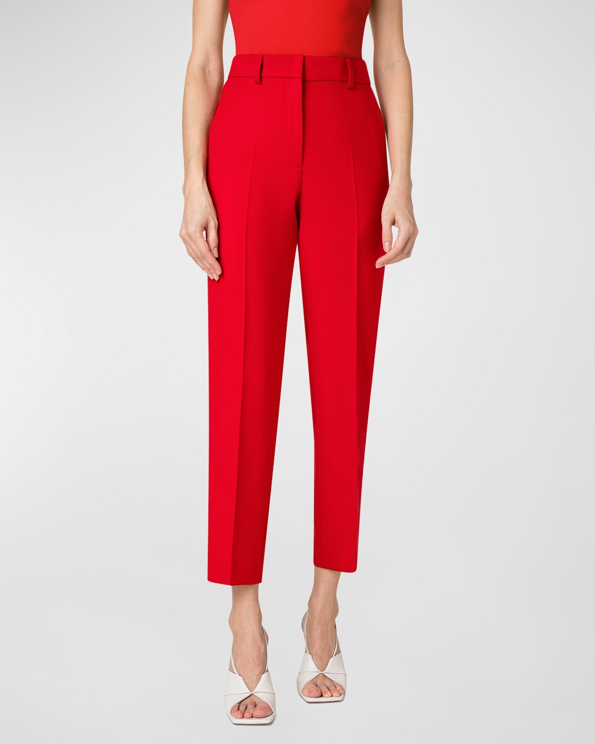 Akris Punto Crepe Straight-leg Ankle Pants In Red