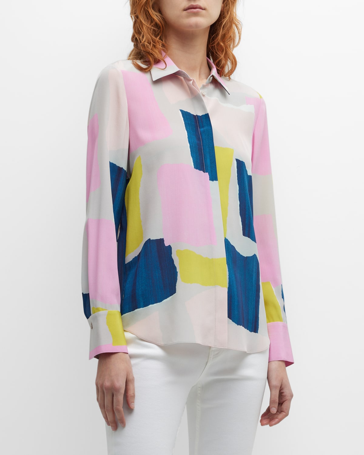 Scottie Abstract-Print Button-Down Blouse