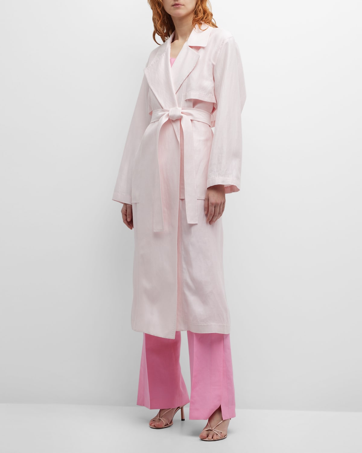 Lafayette 148 Belted A-line Silk-blend Trench Coat In Pastel Pink ...