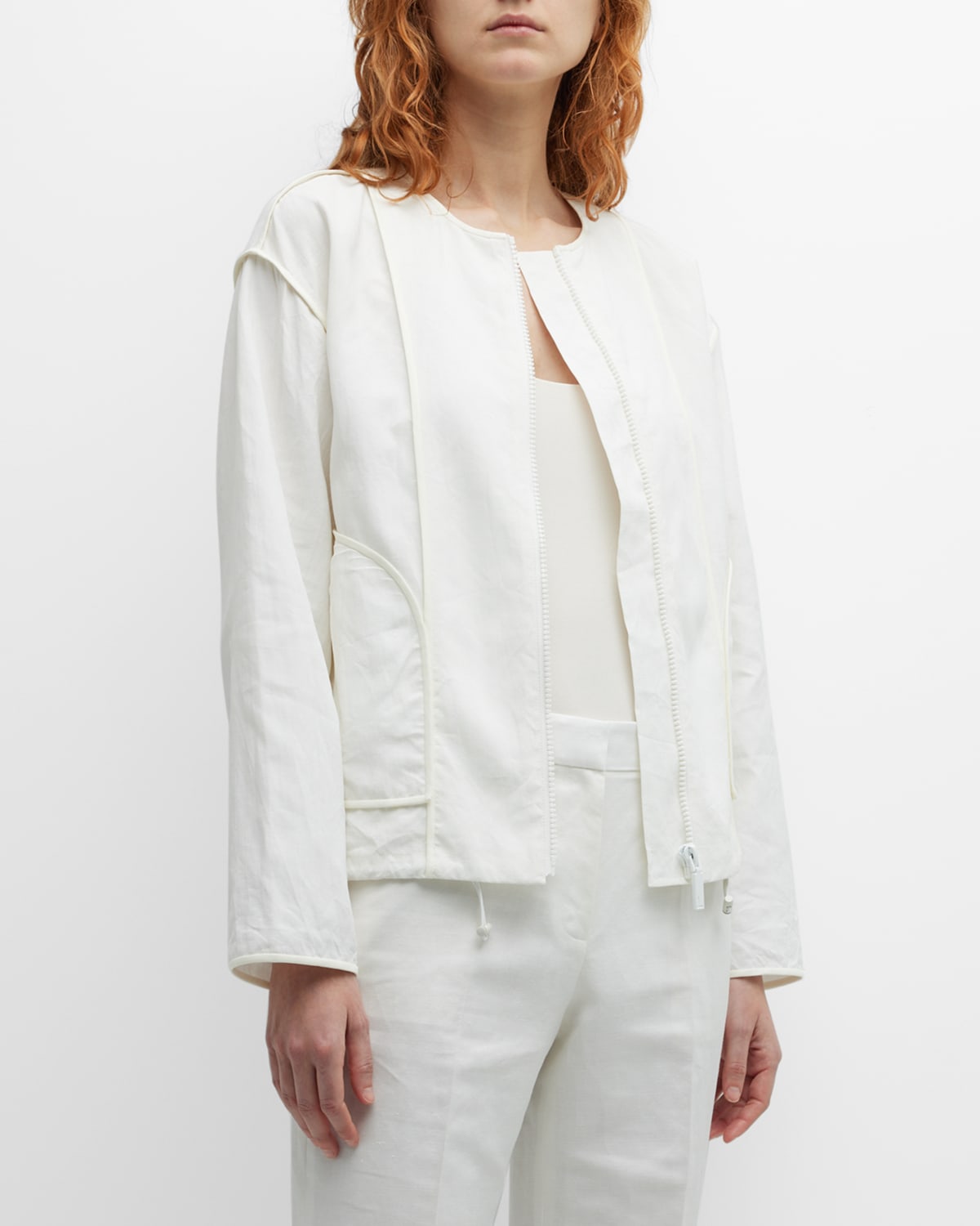 Lafayette 148 Crinkled Organic Linen Oversized Bomber In White