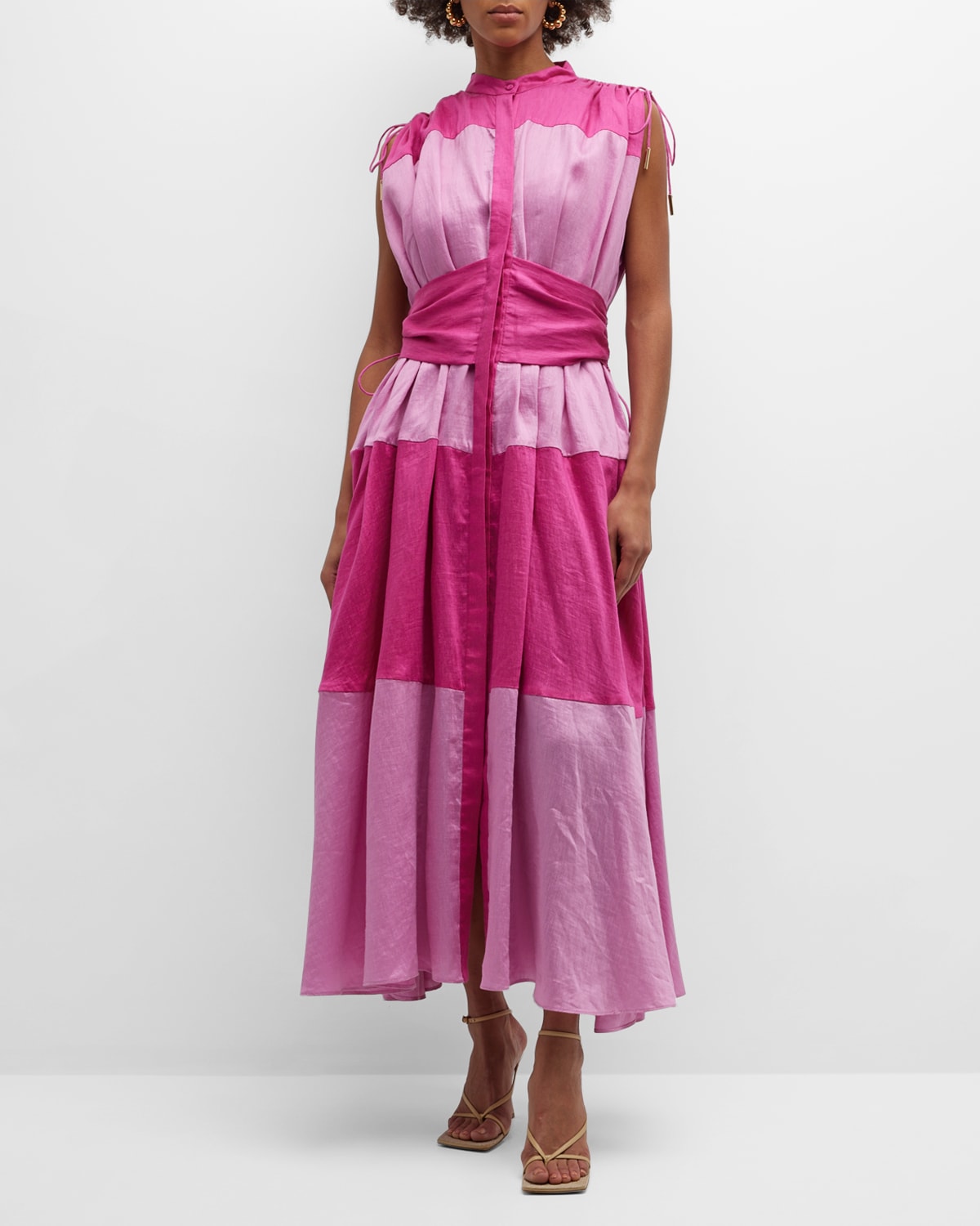Acler Widford Colorblock Maxi Shirtdress In Pink