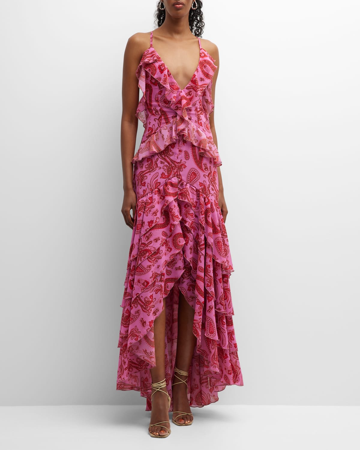 LACE The Label Ruffle-Trim Paisley-Print High-Low Maxi Dress