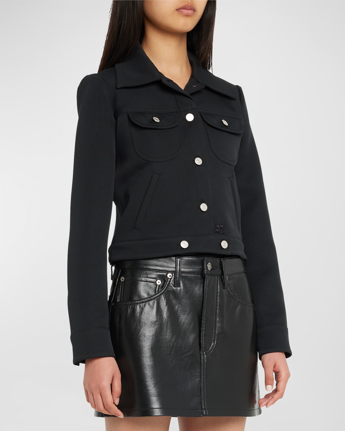 Courrèges Long-sleeve Twill Collared Trucker Jacket In Black