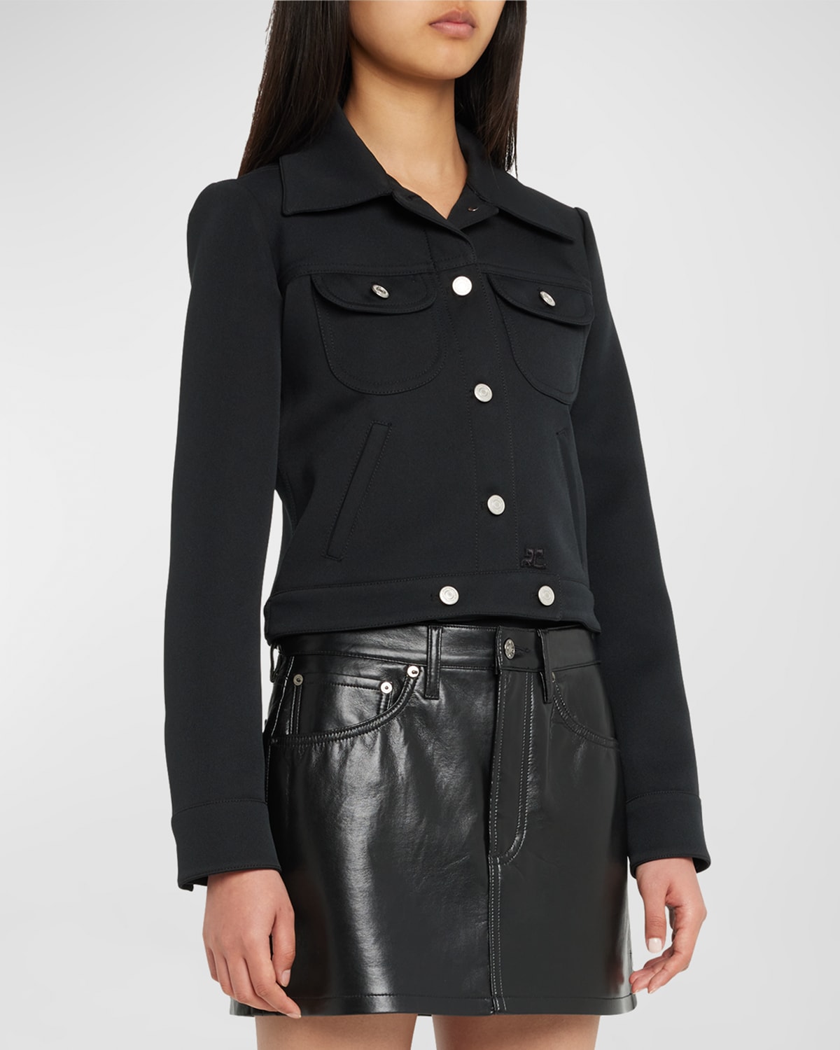 Courrèges Twill Trucker Jacket In Black