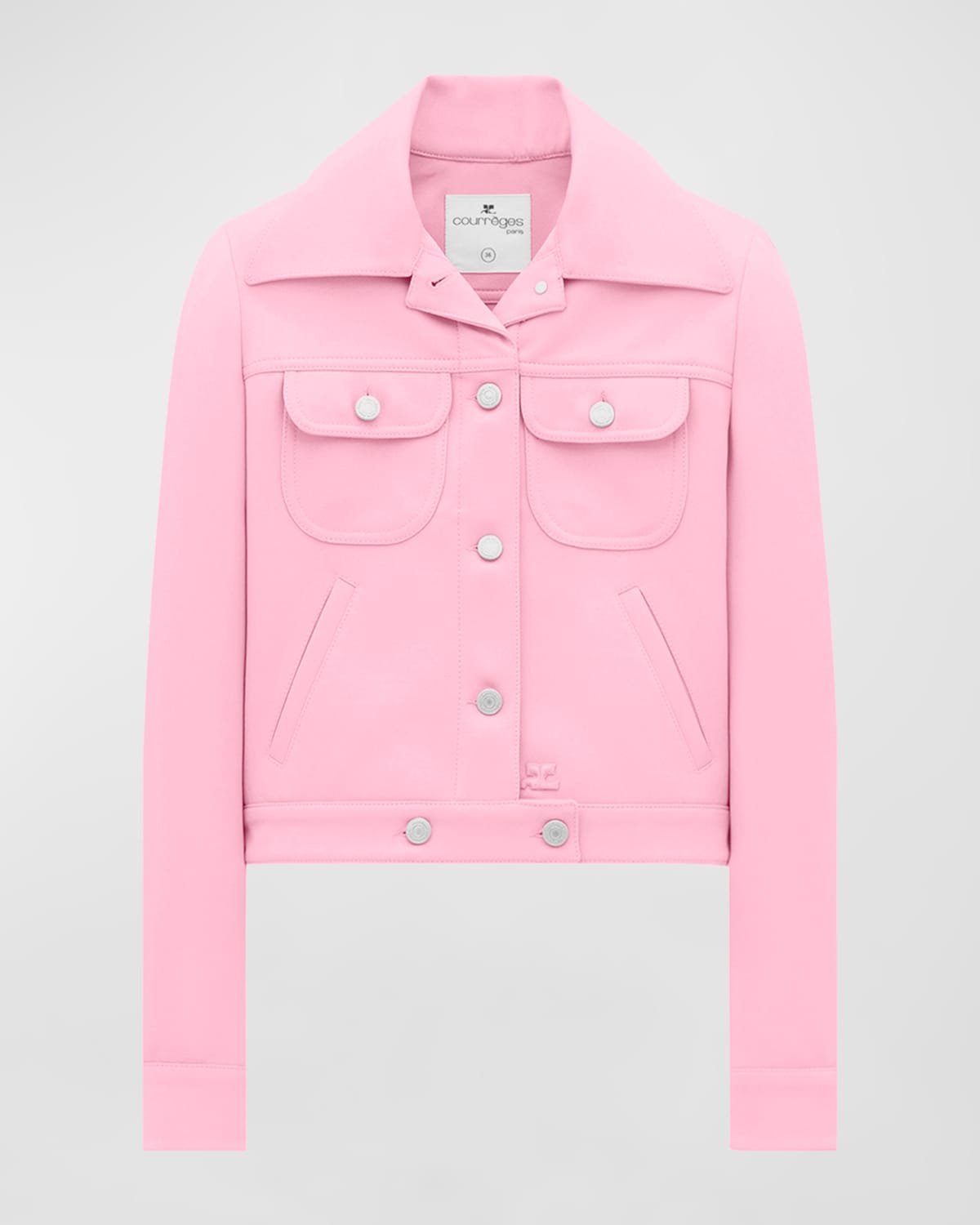 Courrèges Long-sleeve Twill Collared Trucker Jacket In Candy Pink